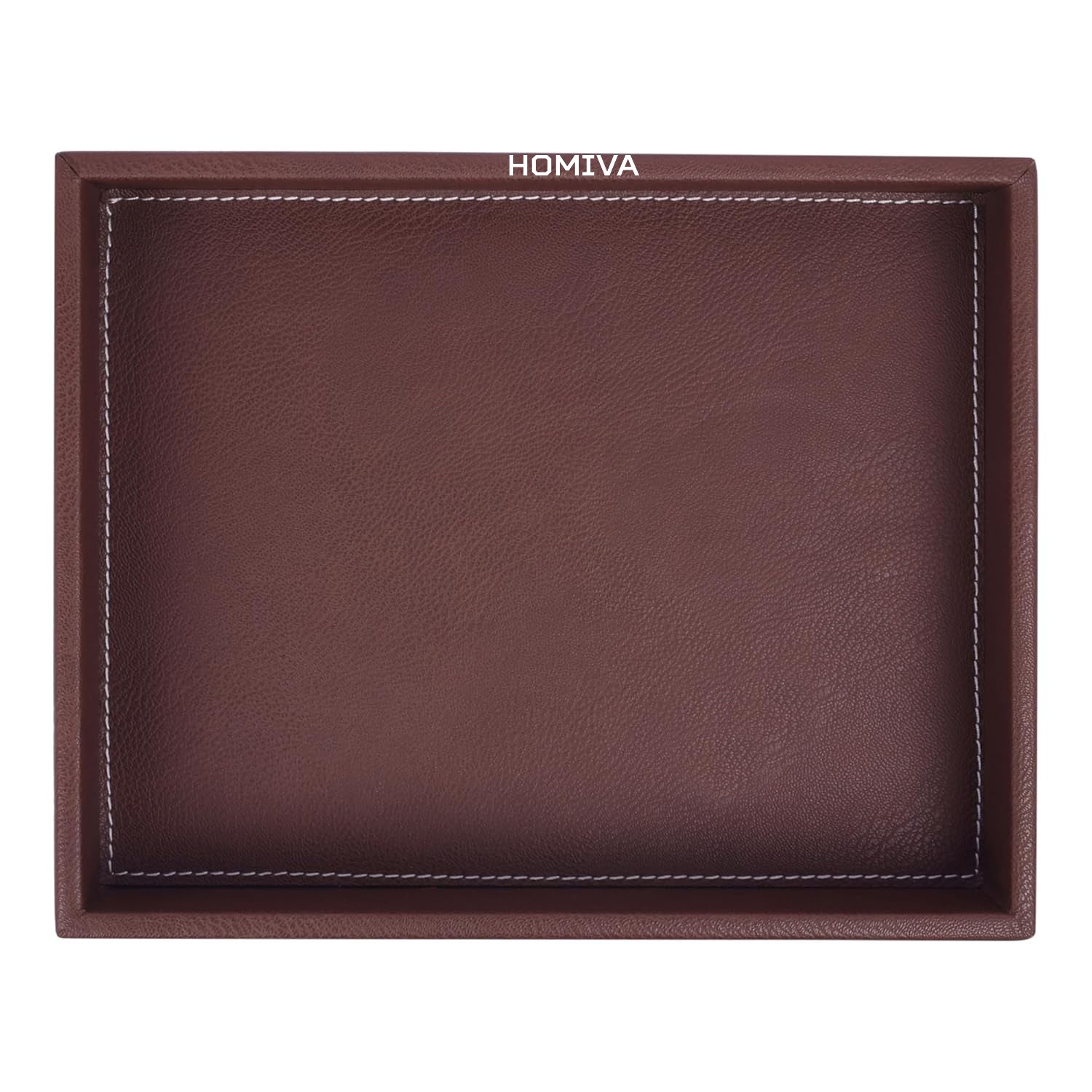 HOMIVA Brown Leatherette Serving Tray – Elegant & Durable for Serving Drinks, Snacks, and Organizing