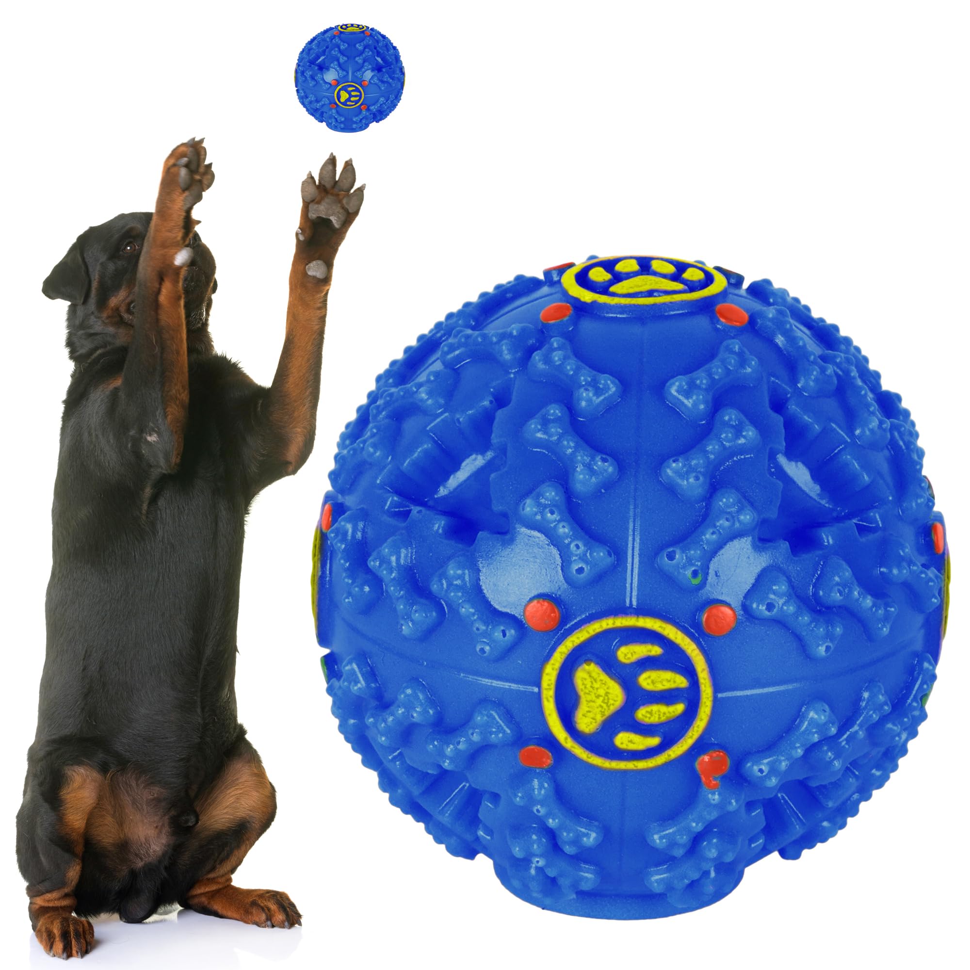 ZUFFIE Plastic Dog Toy Ball, Bouncy Fetch Ball with Handle for Easy Grip - Blue