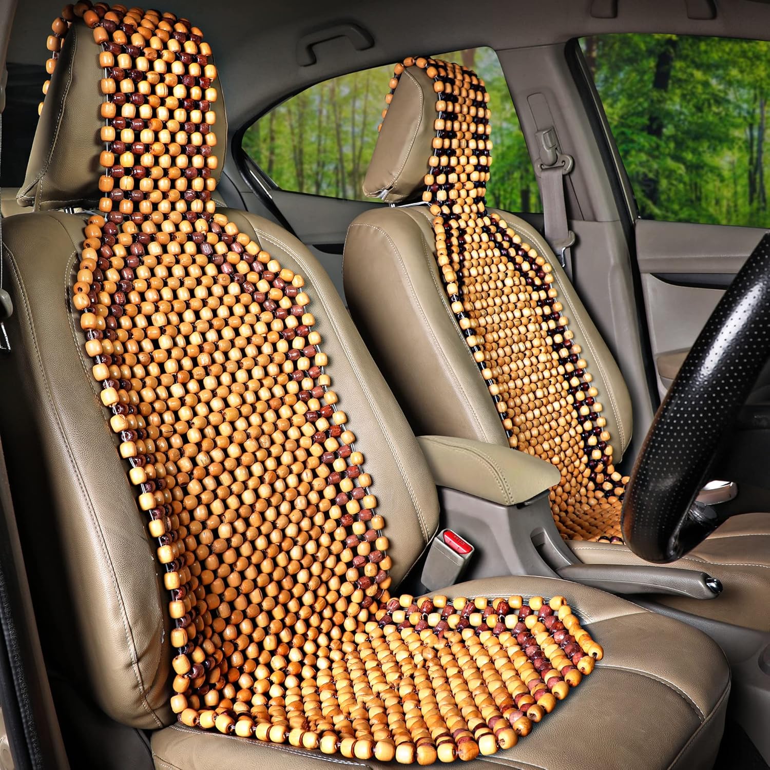 VOILA Wooden Beads Seat Covers for Cars and Office Chairs (Pack of 2)