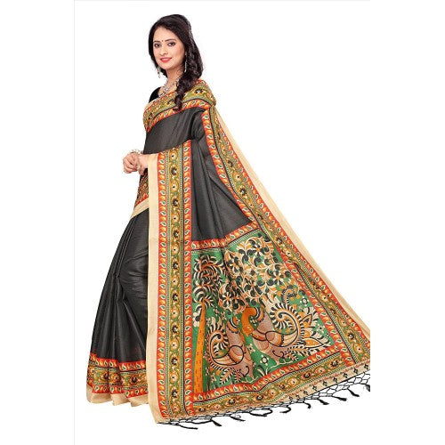 VOILA Printed Mysore Art Silk Saree Grey