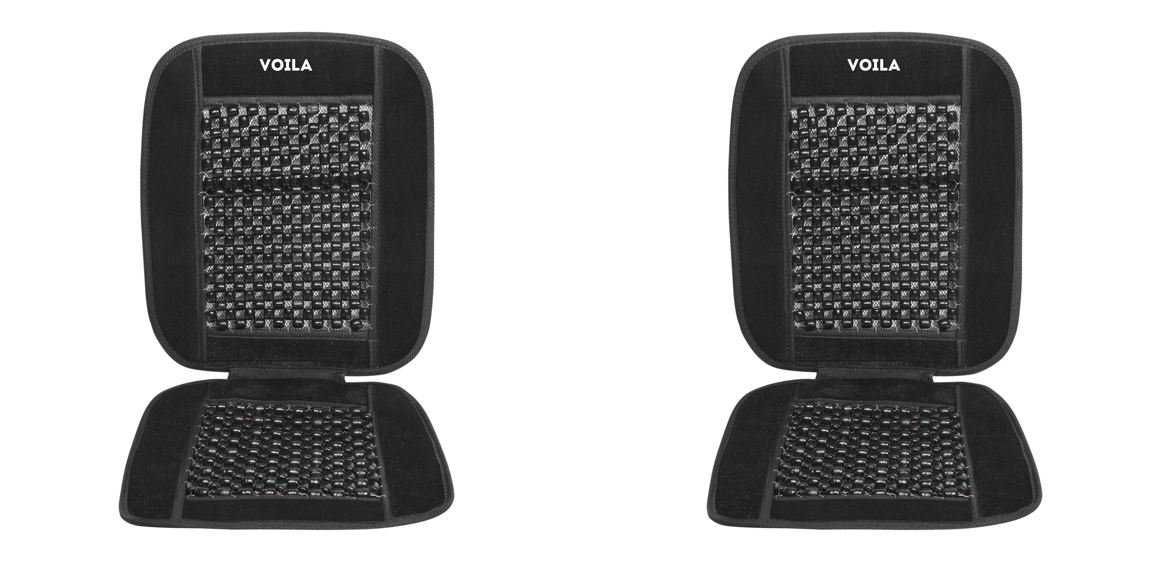 VOILA Wooden Beads Black Velvet Seat Cover for Cars, Chairs etc (Pack of 2)