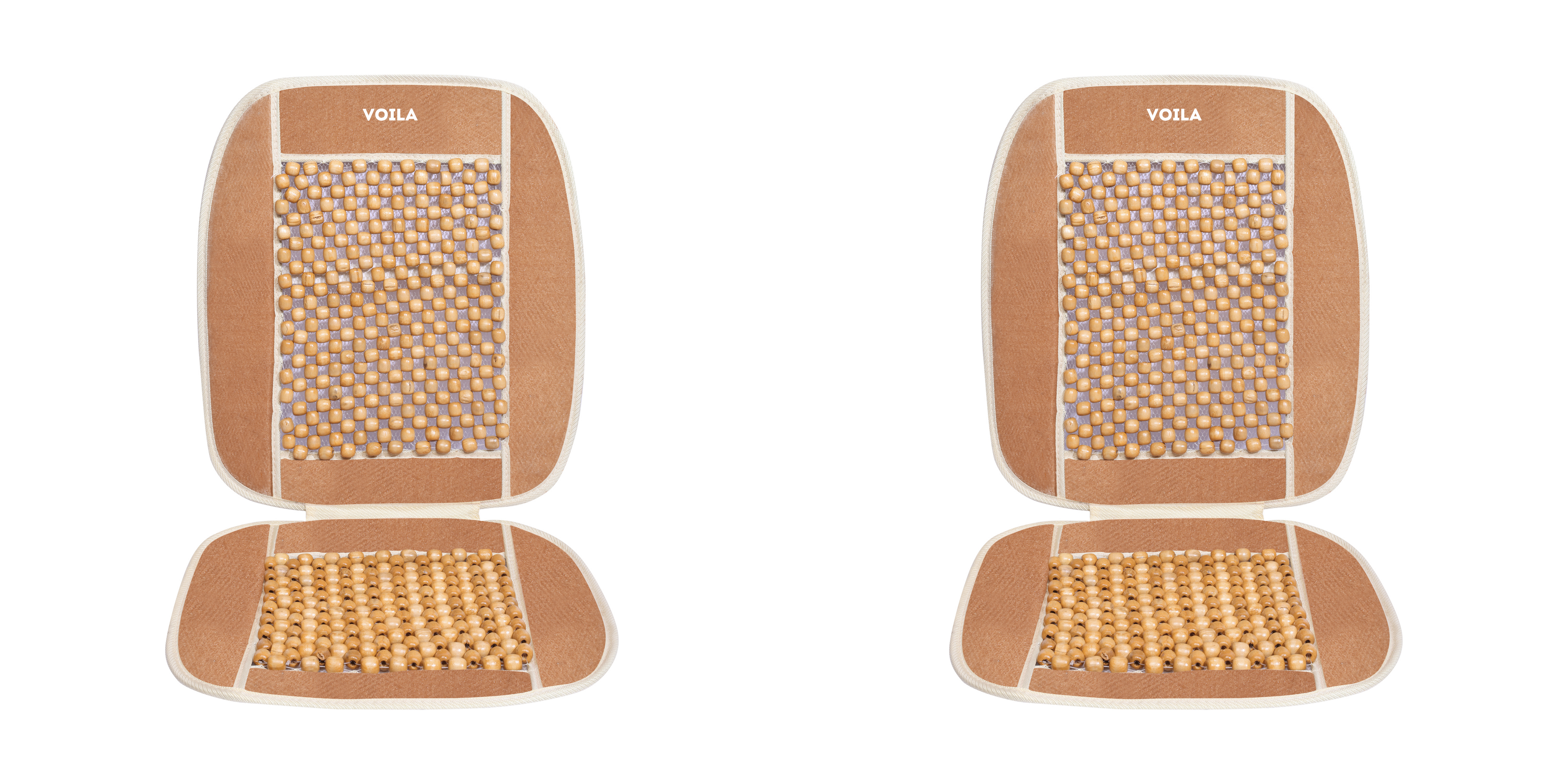 VOILA Wooden Beads Beige Velvet Seat Covers/Cushions for Cars, Chairs etc (Pack of 2)