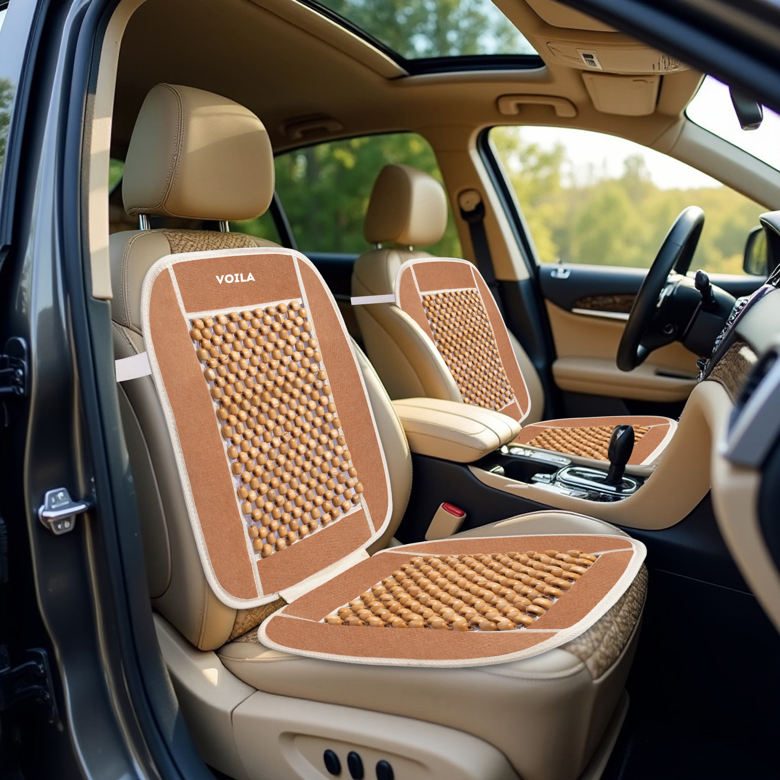 VOILA Wooden Beads Velvet Seat Cover for Car Beige