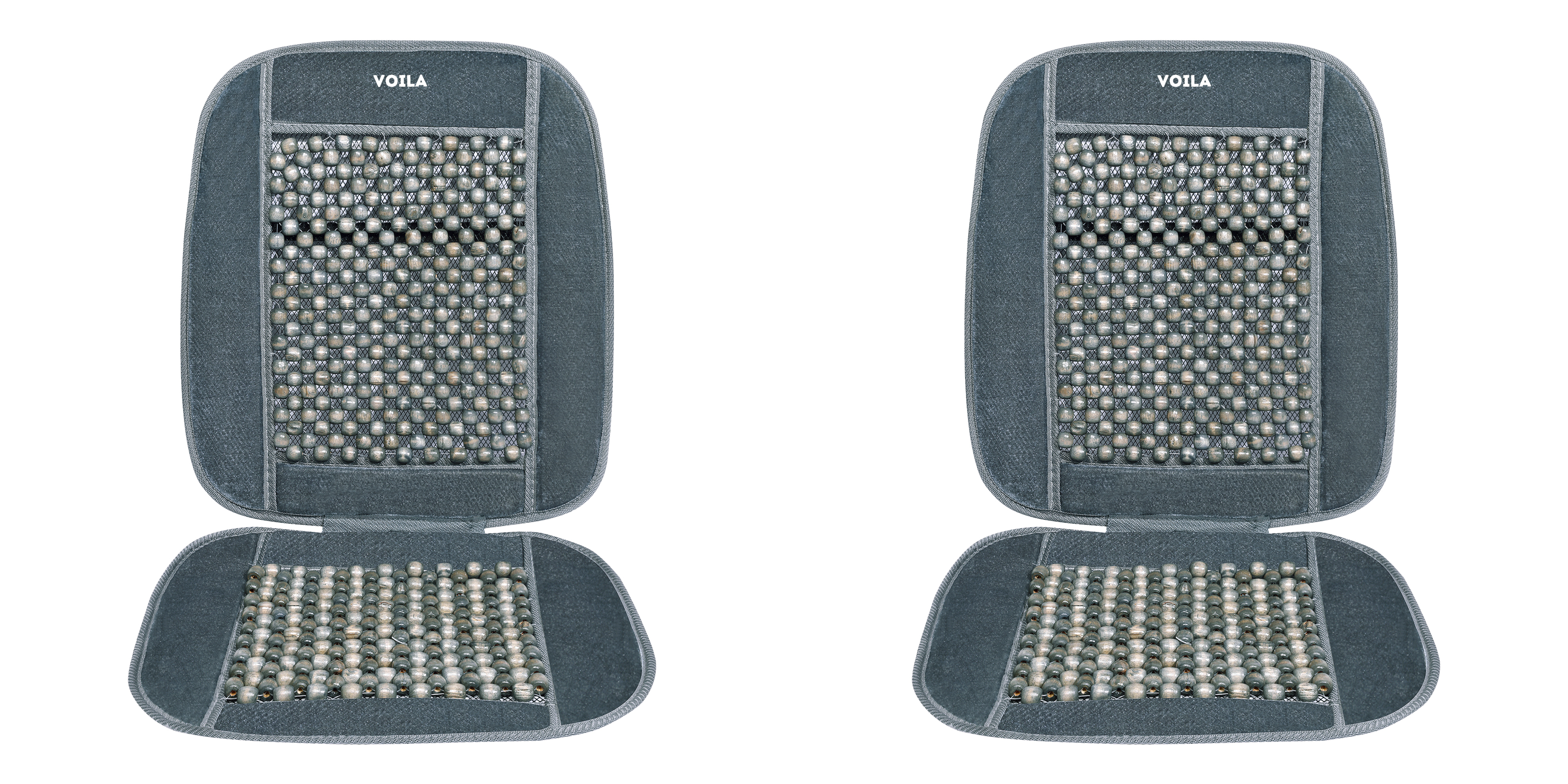 VOILA Wooden Beads Grey Velvet Seat Covers/Cushions for Cars, Chairs etc (Pack of 2)