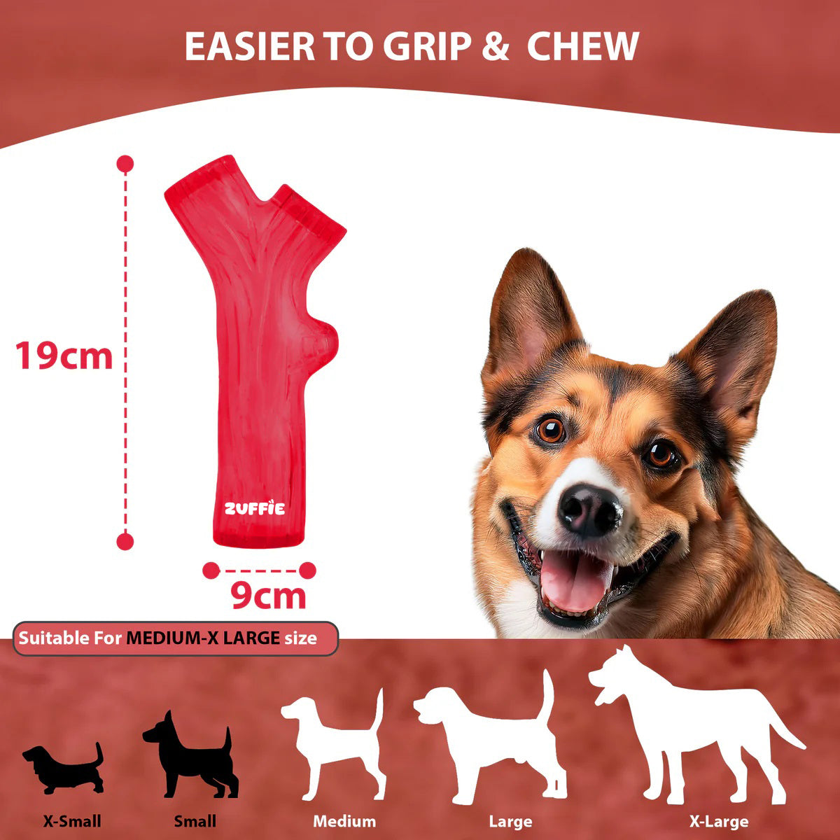 ZUFFIE Branch Shape Dog Chew Toy, Interactive Puppy Teething Aid - Red