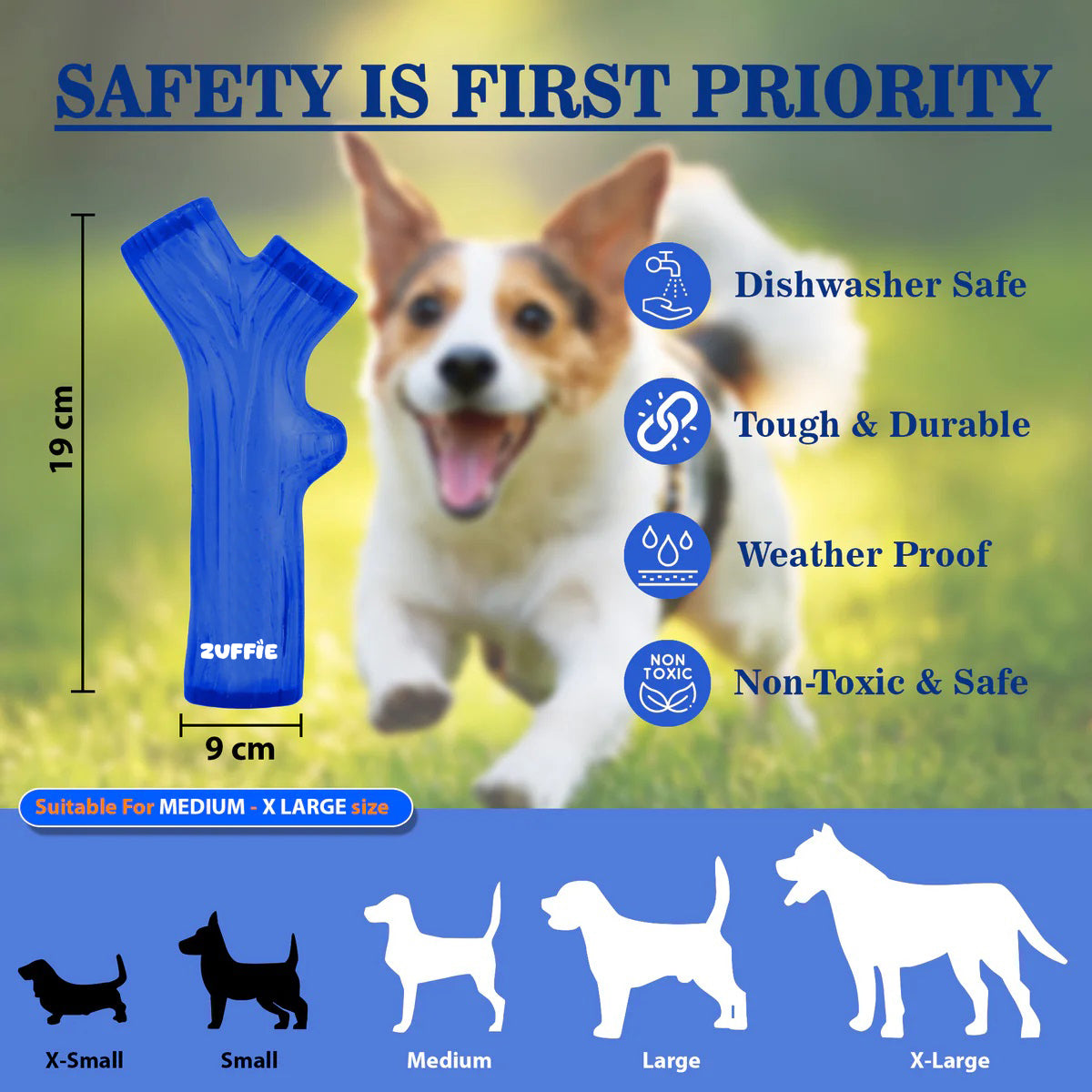 ZUFFIE Branch Shape Dog Chew Toy, Interactive Puppy Teething Aid - Blue