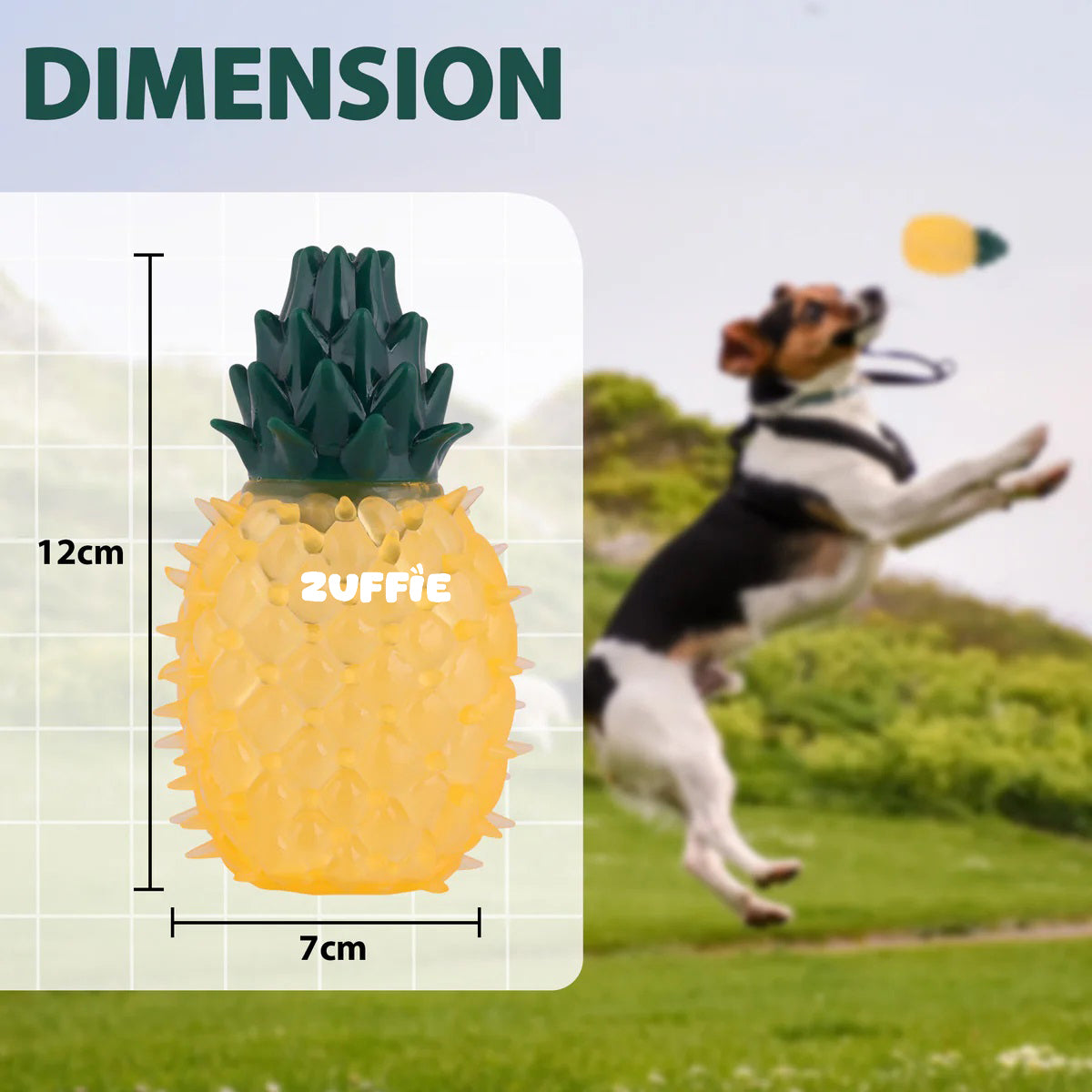 ZUFFIE Pineapple Dog Chew Toy – Squeaky, Spiky Toy for Small & Medium Breeds - Yellow