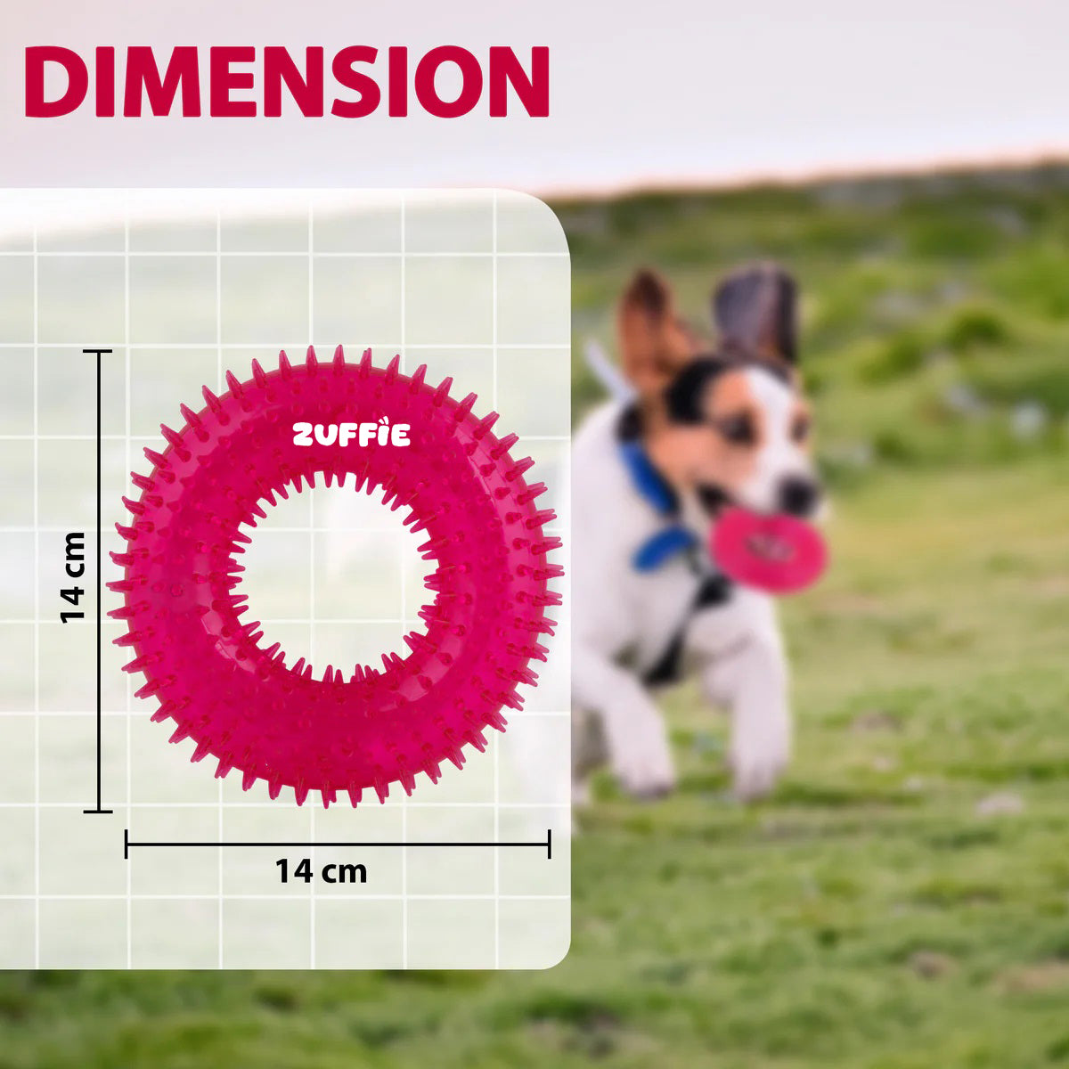 ZUFFIE Ring Shaped Dog Chew Toy – Spiked Toy for Small, Medium & Large Breeds- Magenta