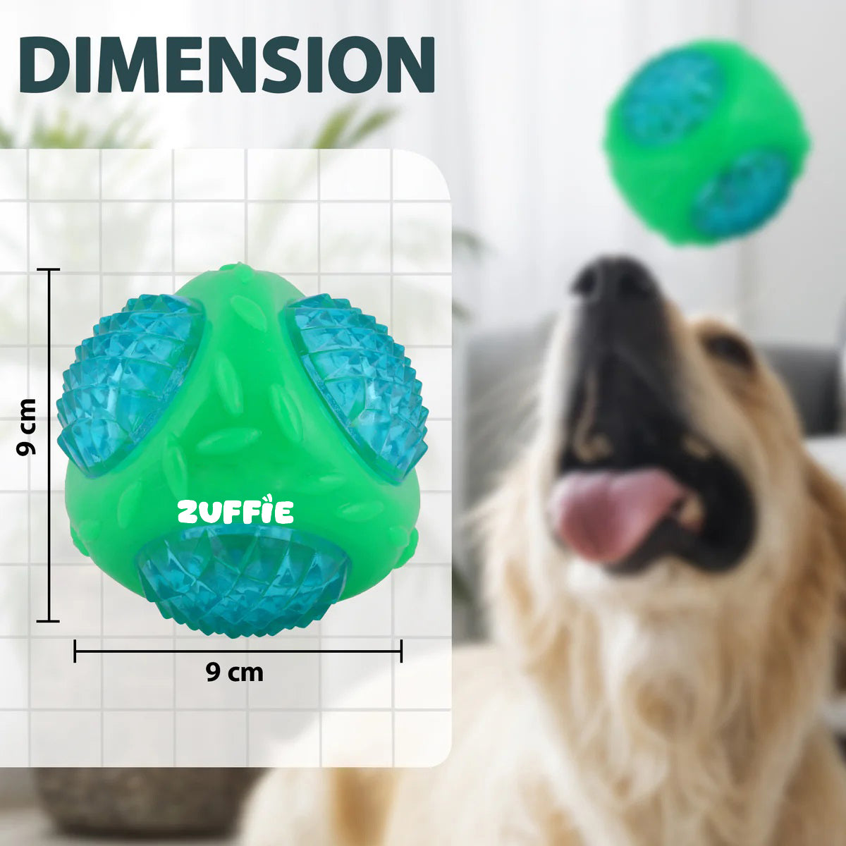 ZUFFIE Flashing Ball Dog Chew Toy for Small, Medium & Large Dogs - Green & SkyBlue