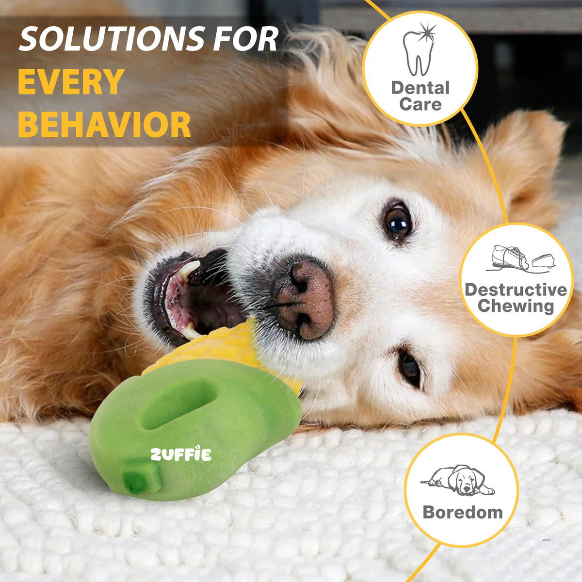 ZUFFIE Corn-Shaped Chewing Toy for Puppies, Small & Medium Dogs – Yellow & Green