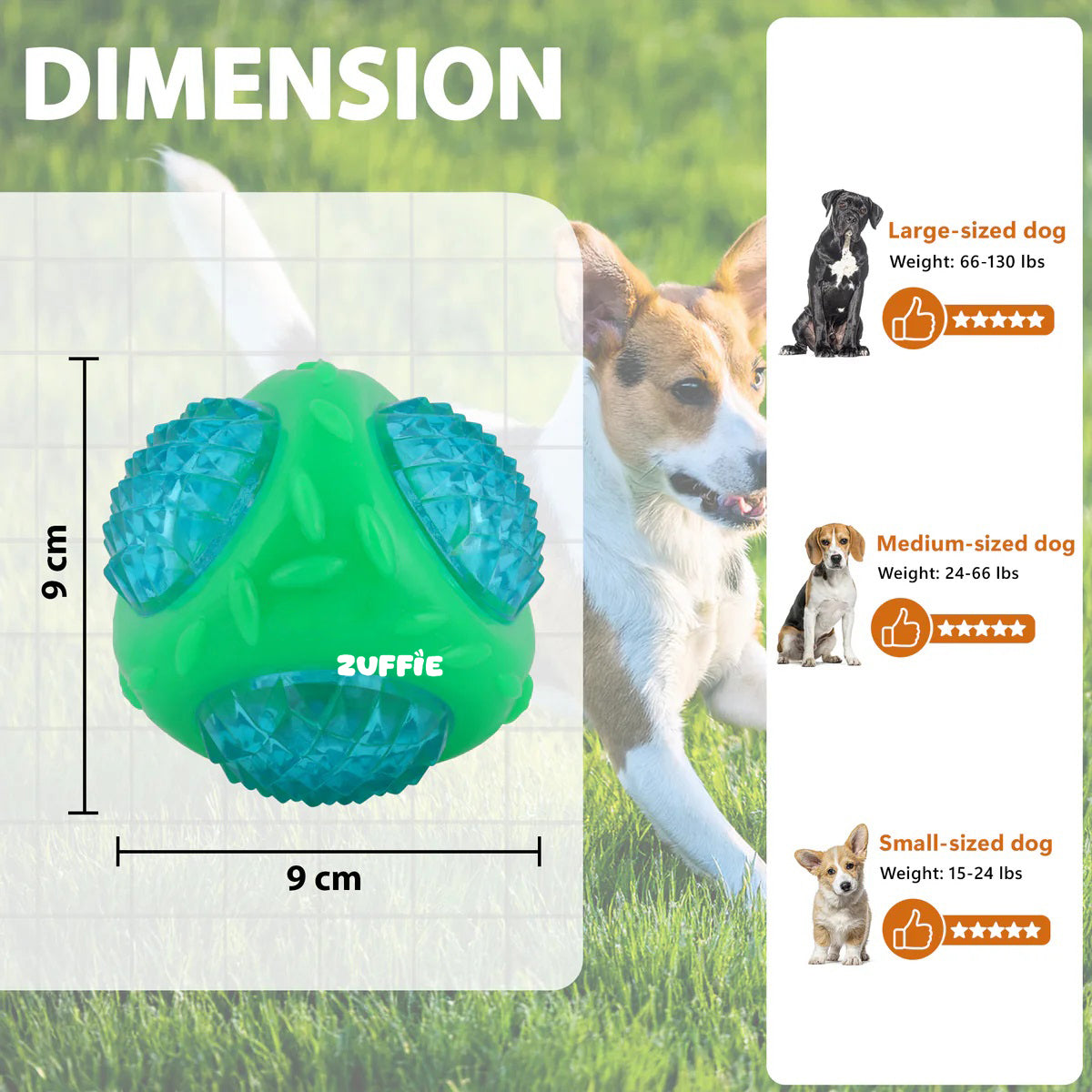 ZUFFIE Flashing Ball Dog Chew Toy for Small, Medium & Large Dogs - Green & Blue