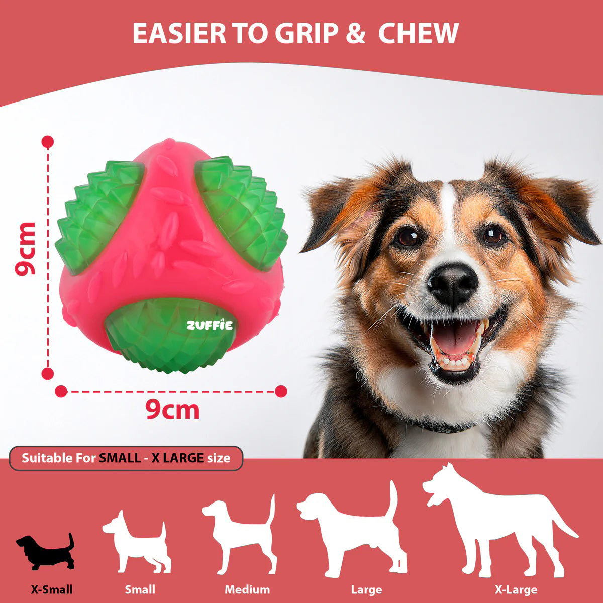 ZUFFIE Flashing Ball Dog Chew Toy for Small, Medium & Large Dogs - Green & Pink