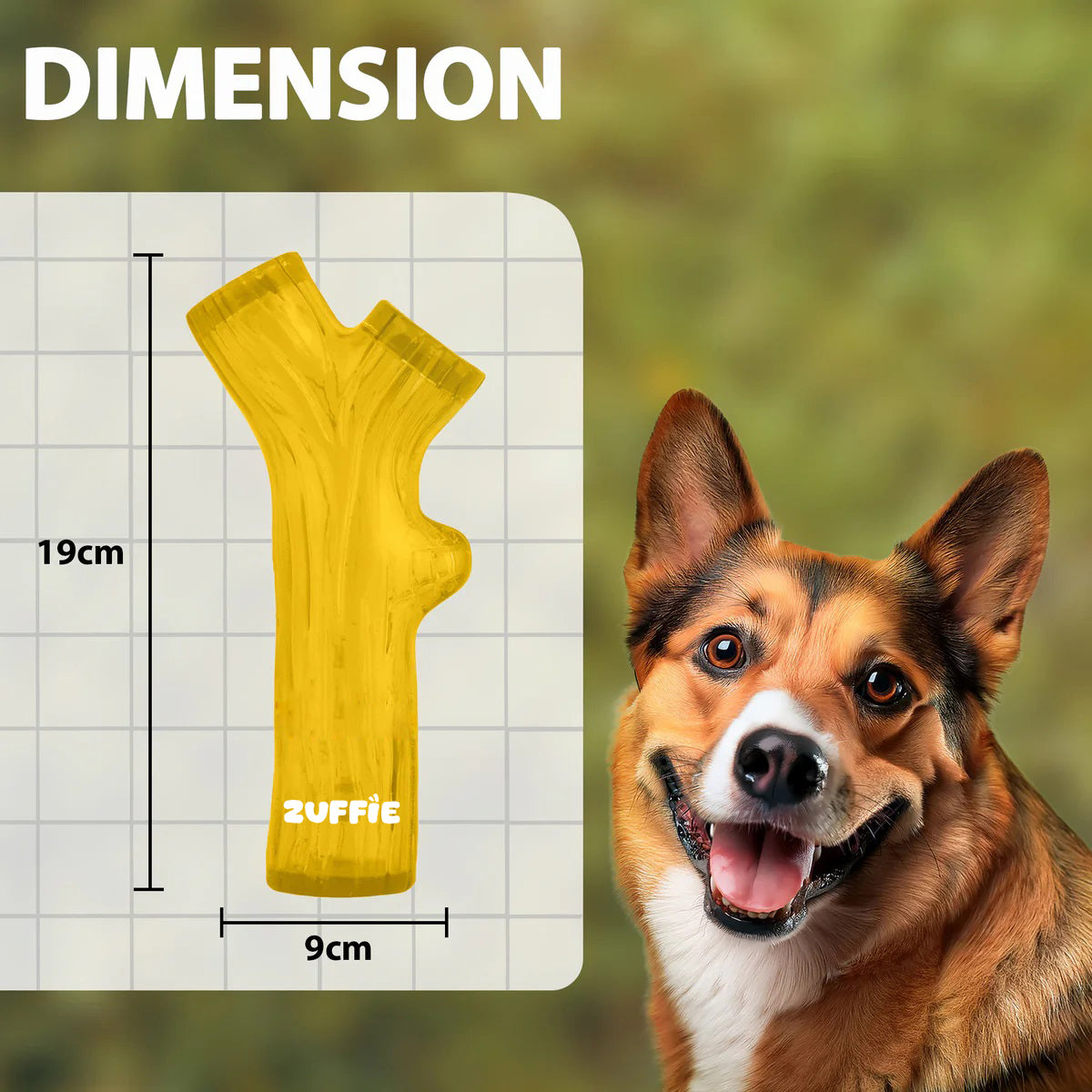 ZUFFIE Branch Shape Dog Chew Toy, Interactive Puppy Teething Aid - Yellow