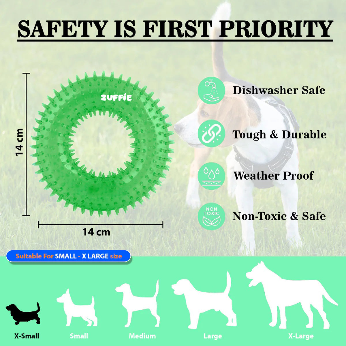 ZUFFIE Ring Shaped Dog Chew Toy – Spiked Toy for Small, Medium & Large Breeds- Green