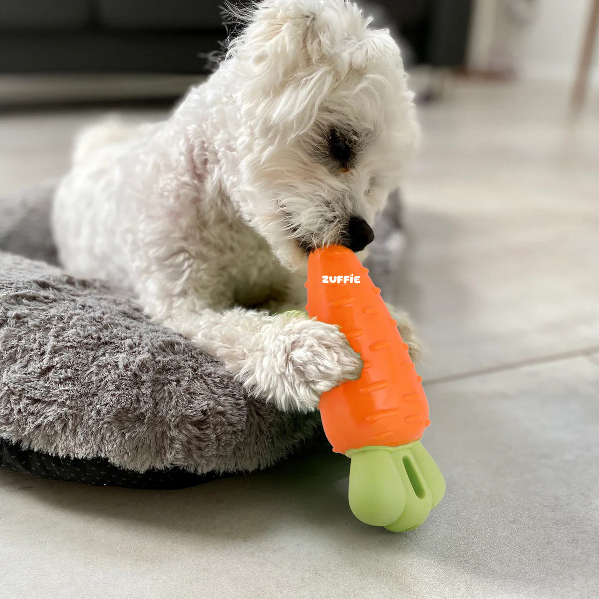 ZUFFIE Carrot-Shaped Dog Chew Toy for Puppies, Small & Medium Dogs - Orange & Green