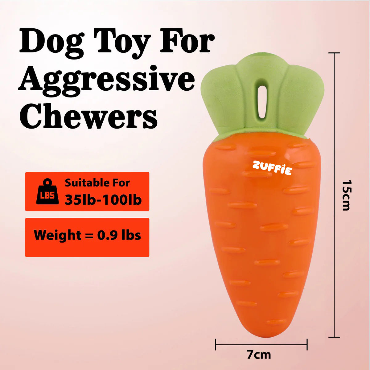 ZUFFIE Carrot-Shaped Dog Chew Toy for Puppies, Small & Medium Dogs - Orange & Green