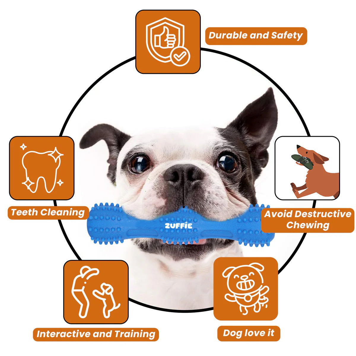 ZUFFIE Dog Chew Toy – Tough Spiky Stick for Medium & Large Pets- Blue
