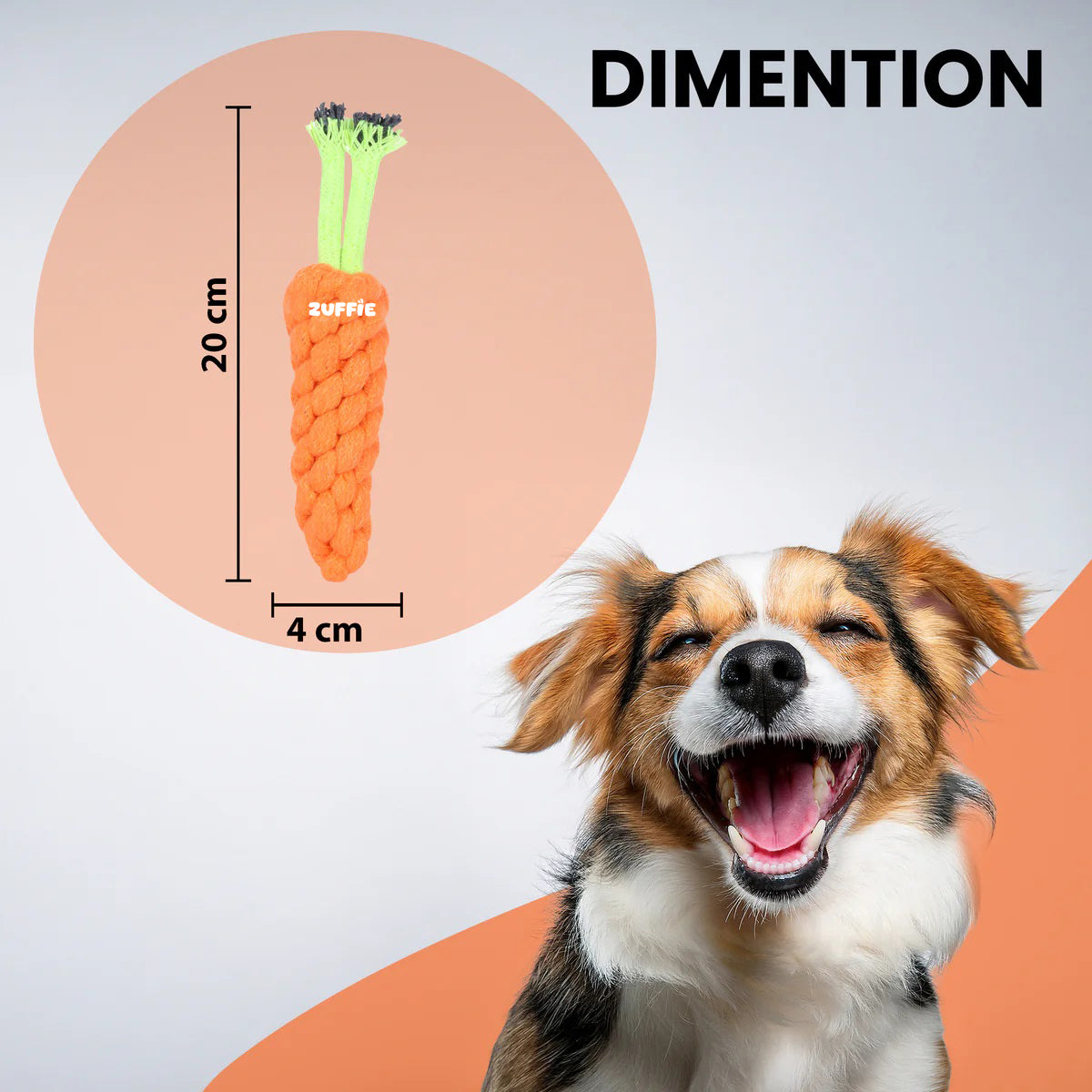 ZUFFIE Carrot Rope Dog Toy – Durable Cotton Chew Toy for Small & Medium Dogs- Orange