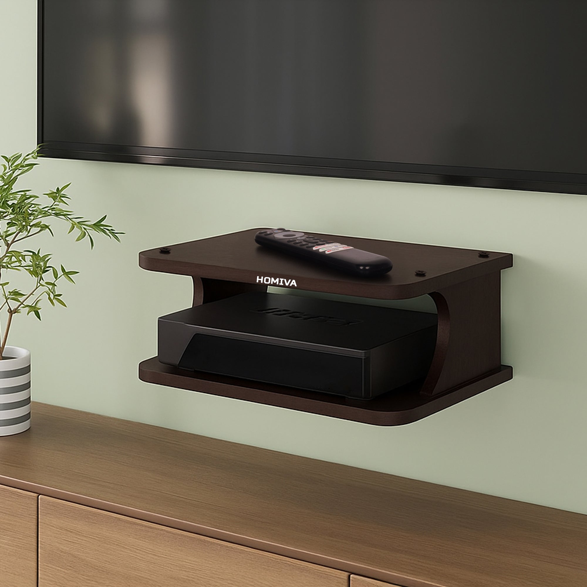 HOMIVA DIY Compact Wooden Wall Mount Stand with Curved Side Design - Brown