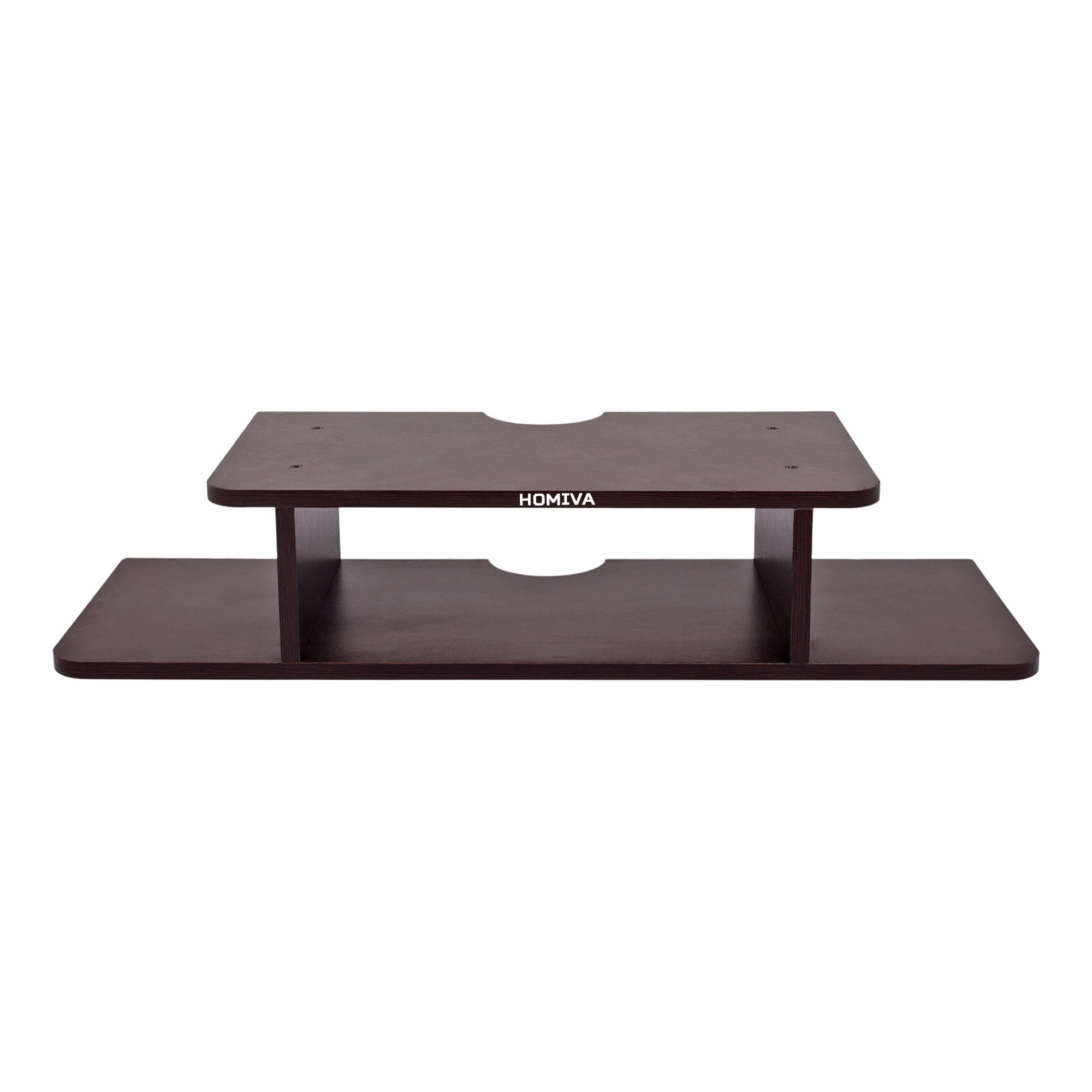 HOMIVA DIY Wall-Mounted Dual-Layer Wooden Shelf, Ideal for media devices, routers - Dark Brown