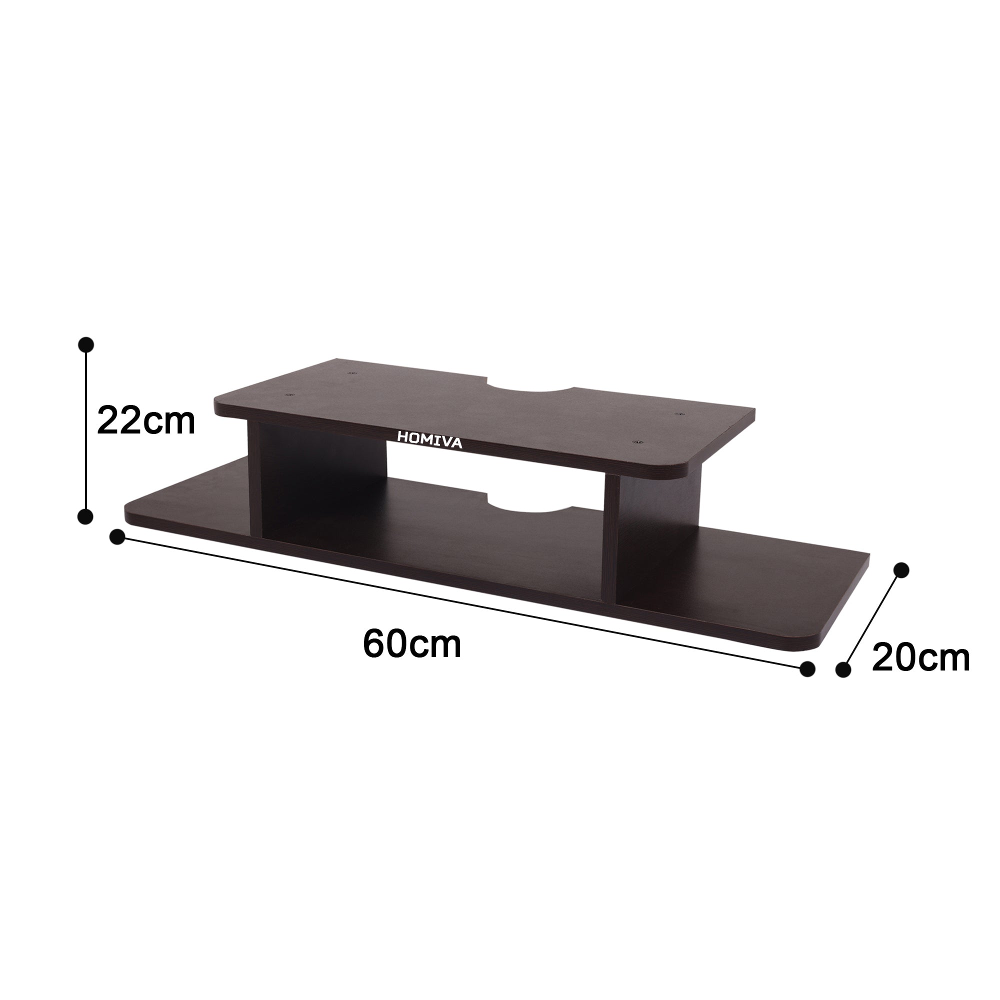 HOMIVA DIY Wall-Mounted Dual-Layer Wooden Shelf, Ideal for media devices, routers - Dark Brown