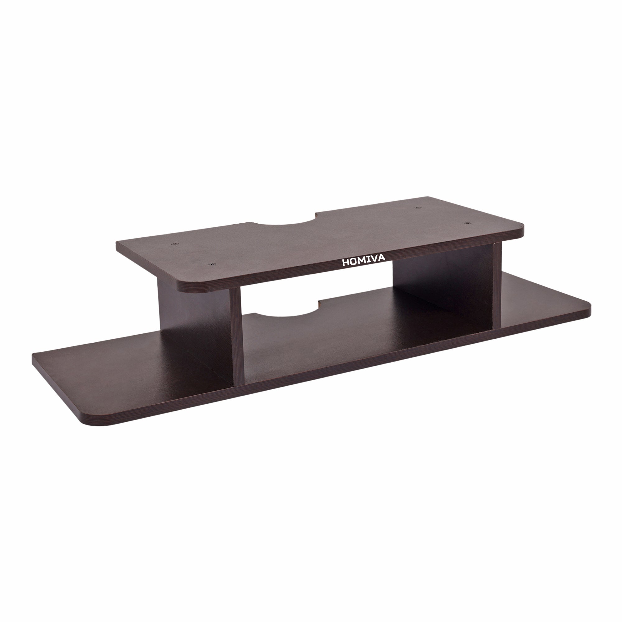 HOMIVA DIY Wall-Mounted Dual-Layer Wooden Shelf, Ideal for media devices, routers - Dark Brown