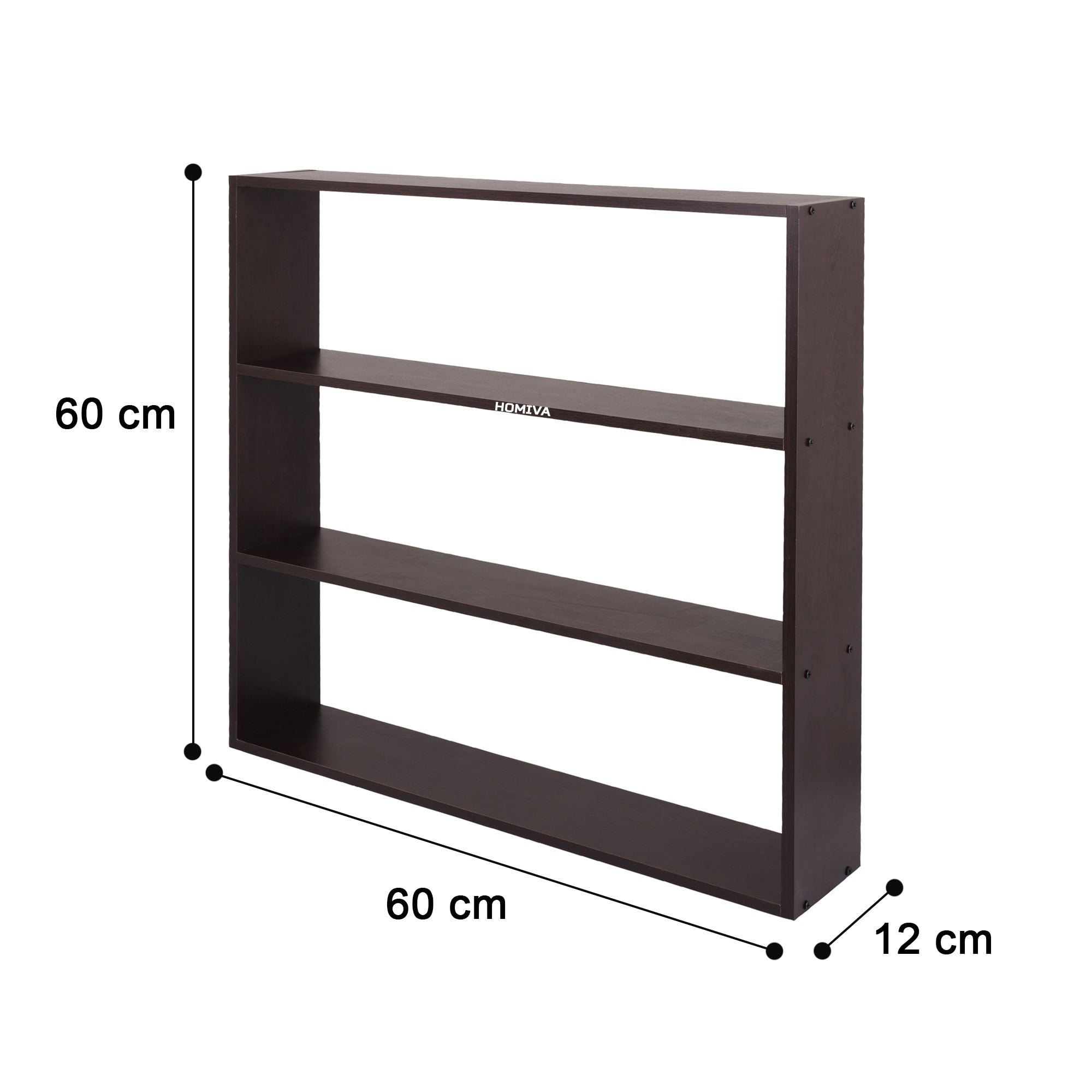 HOMIVA DIY Modern 4-tier Open Wooden Shelf, Ideal for Storing Crockery - Dark Brown