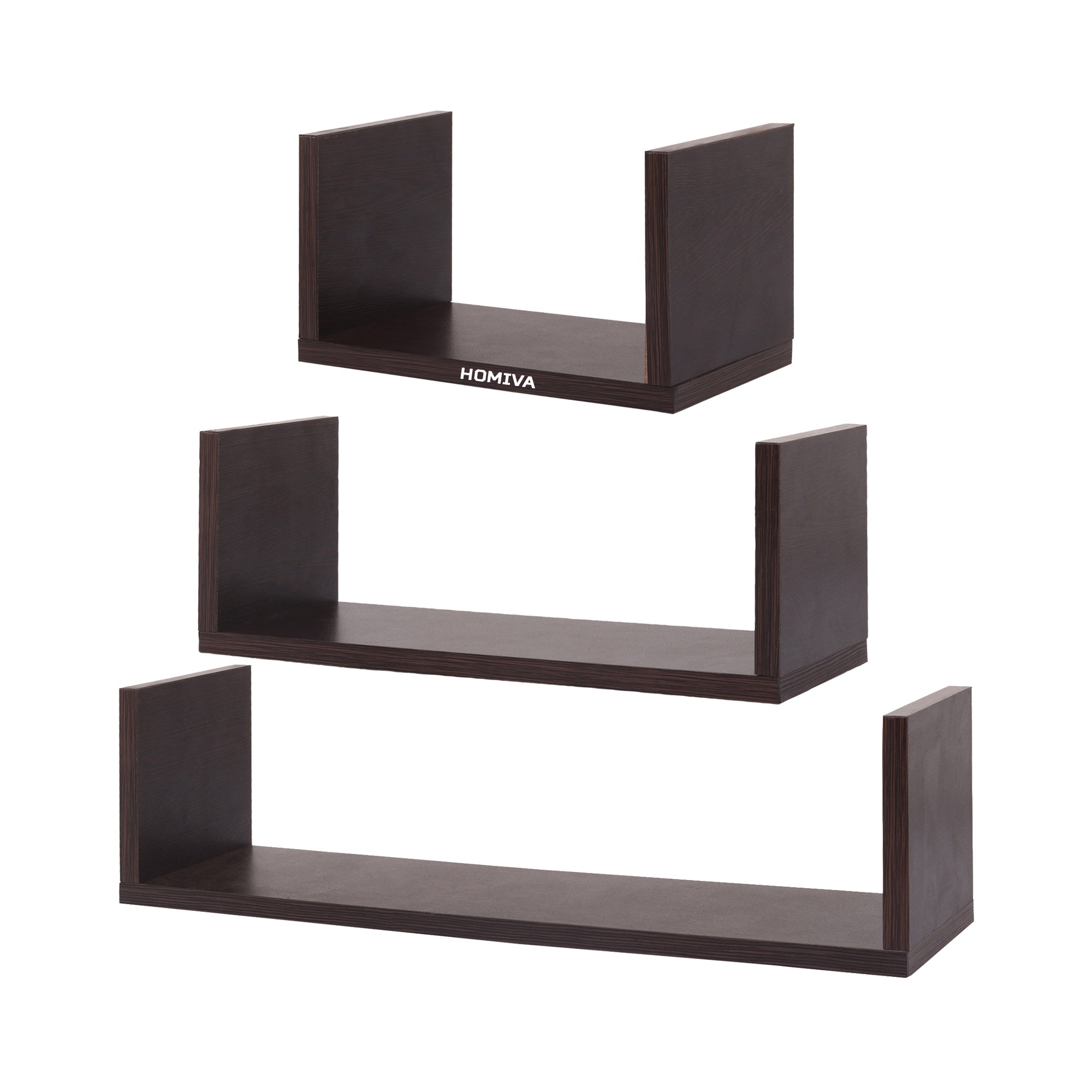 HOMIVA DIY Set of 3 U-shaped wall-mounted wooden shelves - Dark Brown