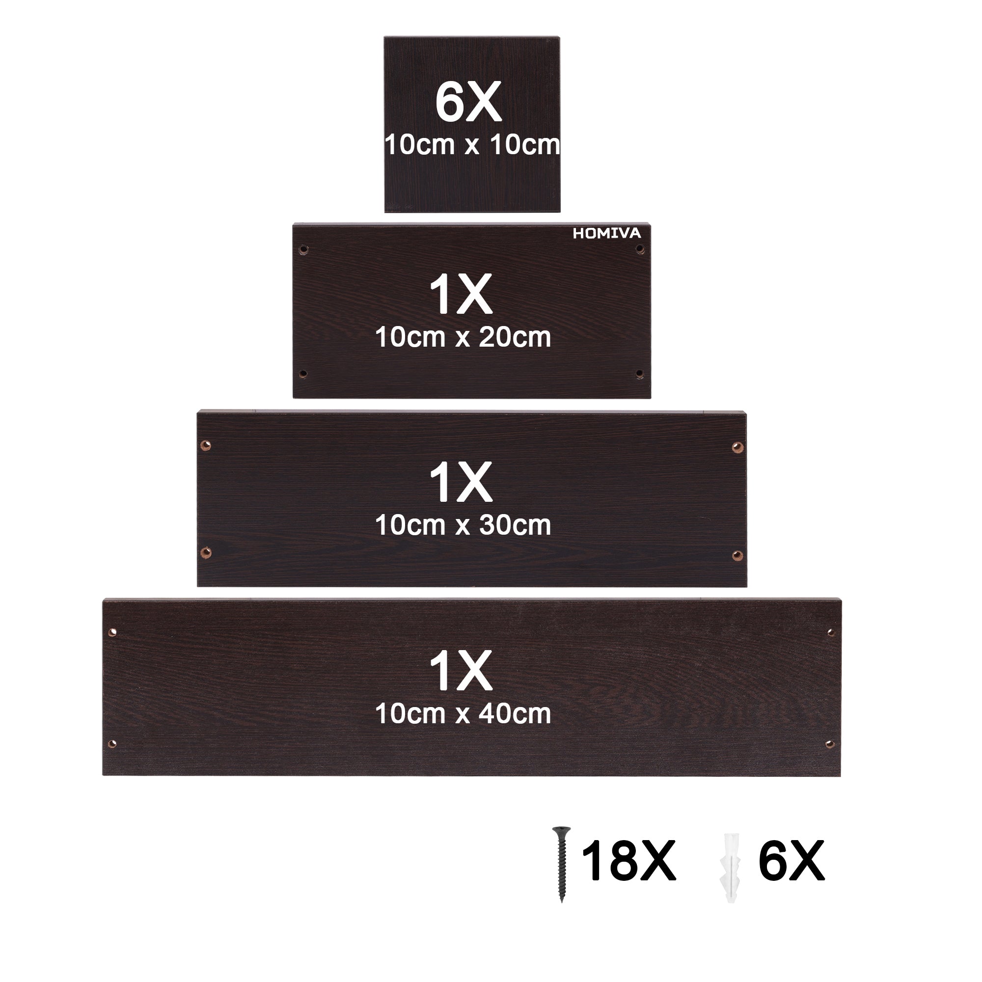 HOMIVA DIY Set of 3 U-shaped wall-mounted wooden shelves - Dark Brown