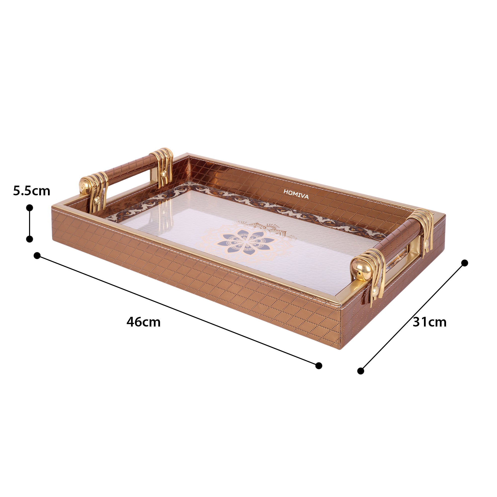 HOMIVA Premium Faux Leatherette Serving Tray Large (46x31x5.5 cm) - Brown