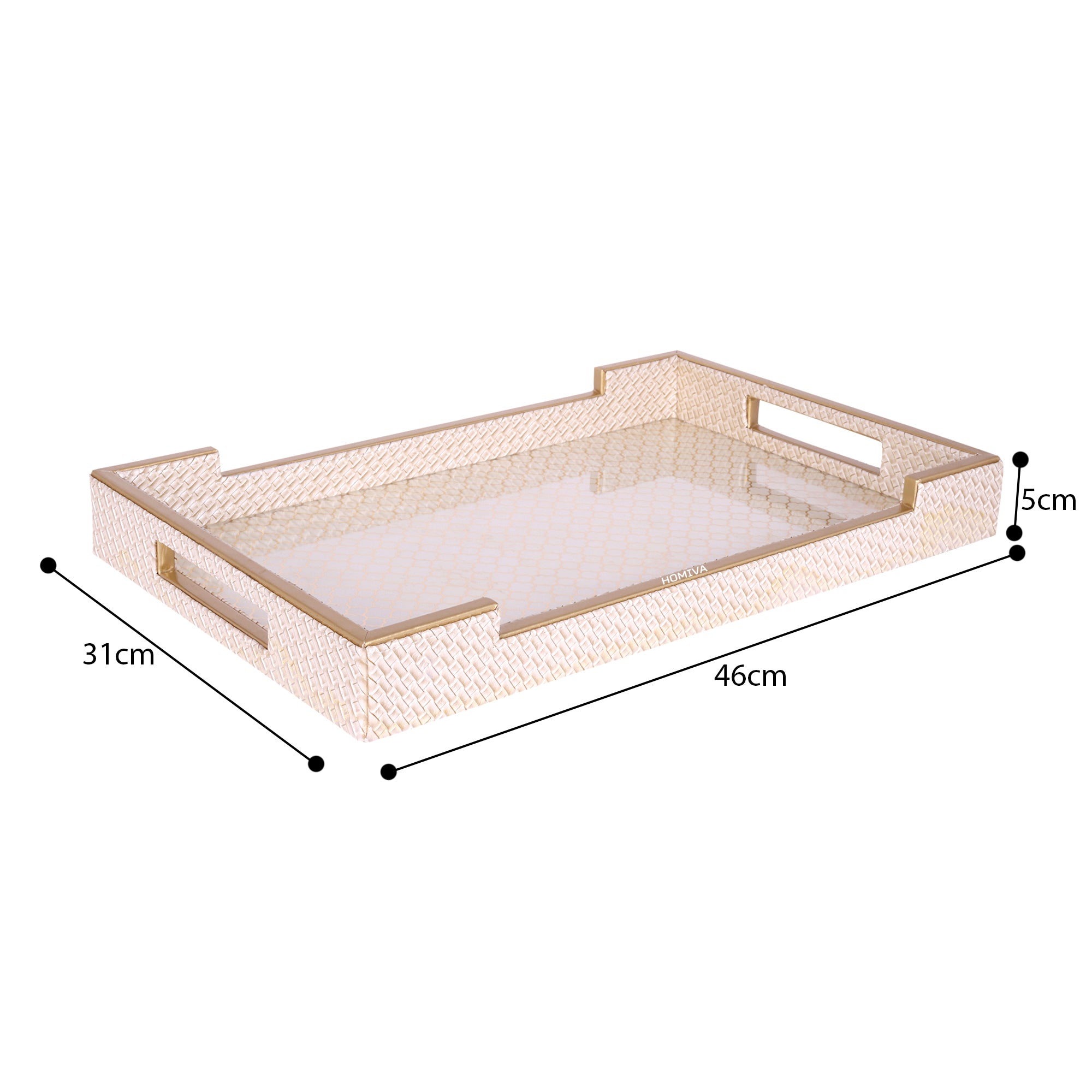 HOMIVA Luxury Leatherette Serving Tray with Gold Accents (Large) – Blush Beige