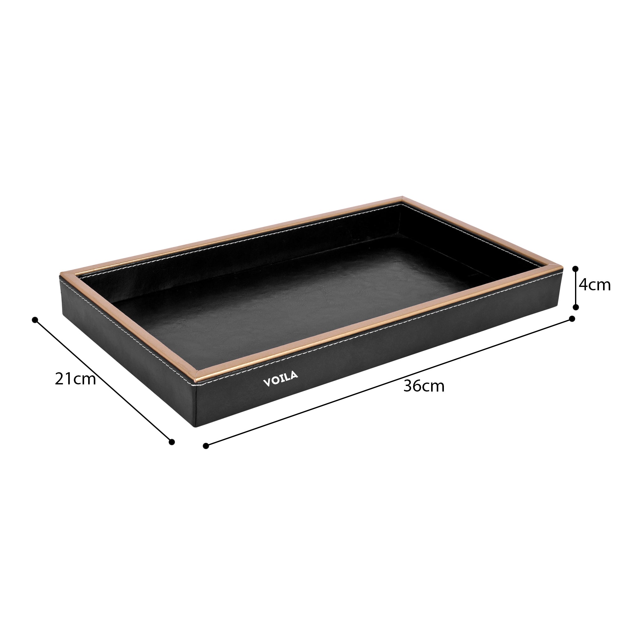 HOMIVA Faux Leatherette Bathroom Rectangular Vanity Tray (36 x 21 x 4 cm) – Black