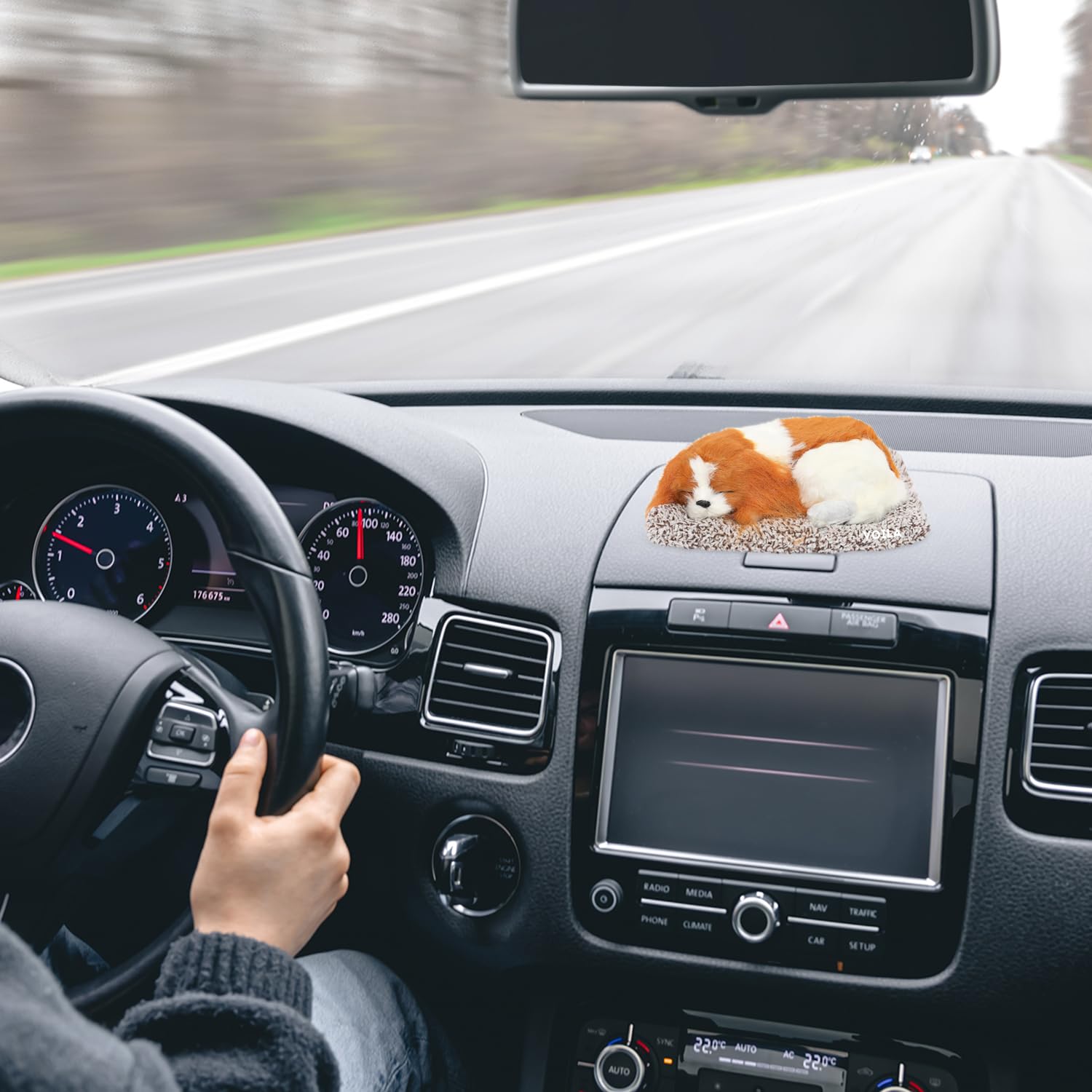 VOILA Sleeping Cute Dog (Brown and White) on Carpet || for Car Dashboard and Home Decor