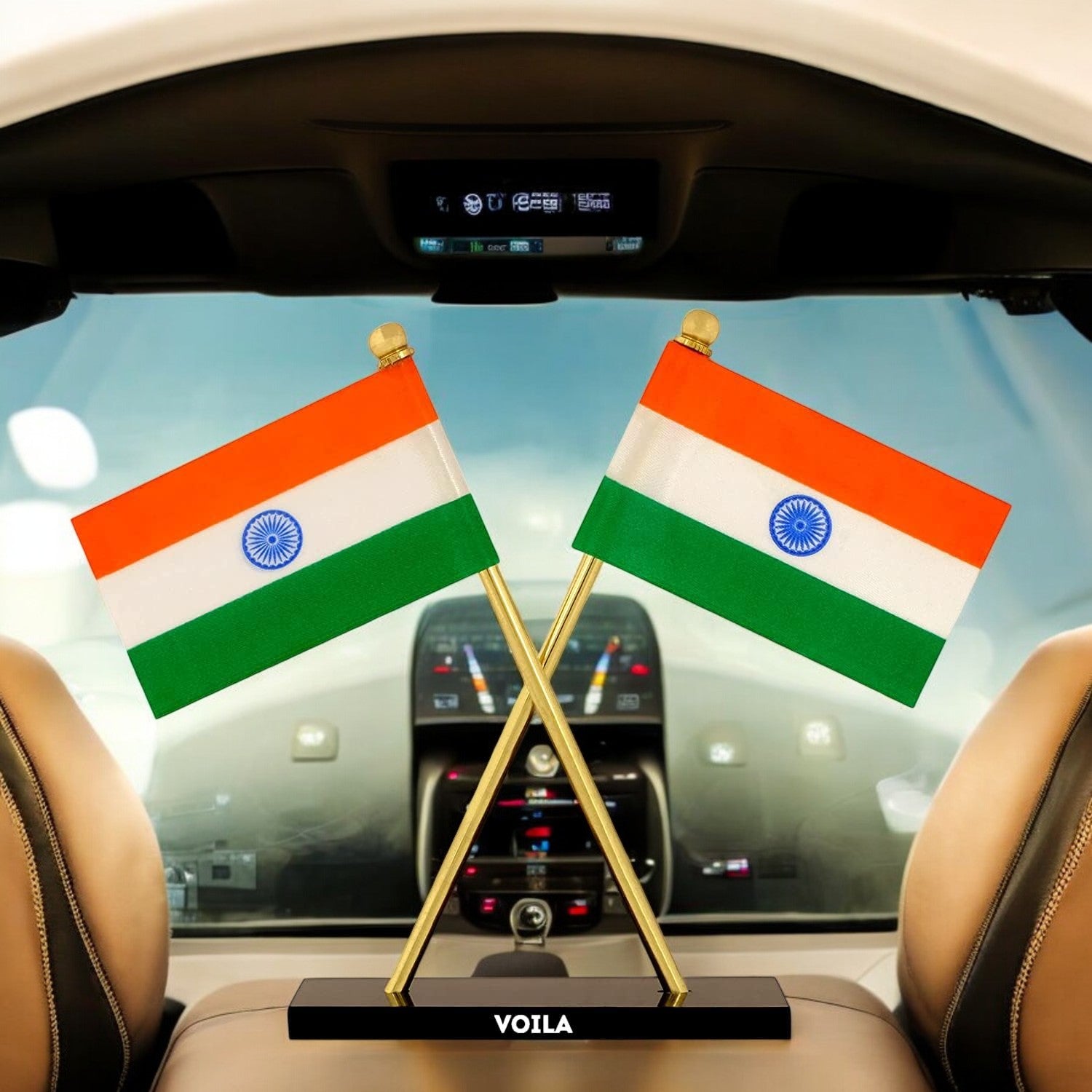 VOILA Indian Flag for Vehicle (Auto, Car, Bus, Truck) Dashboard, Home and Office Decor Flag in Cross Design.