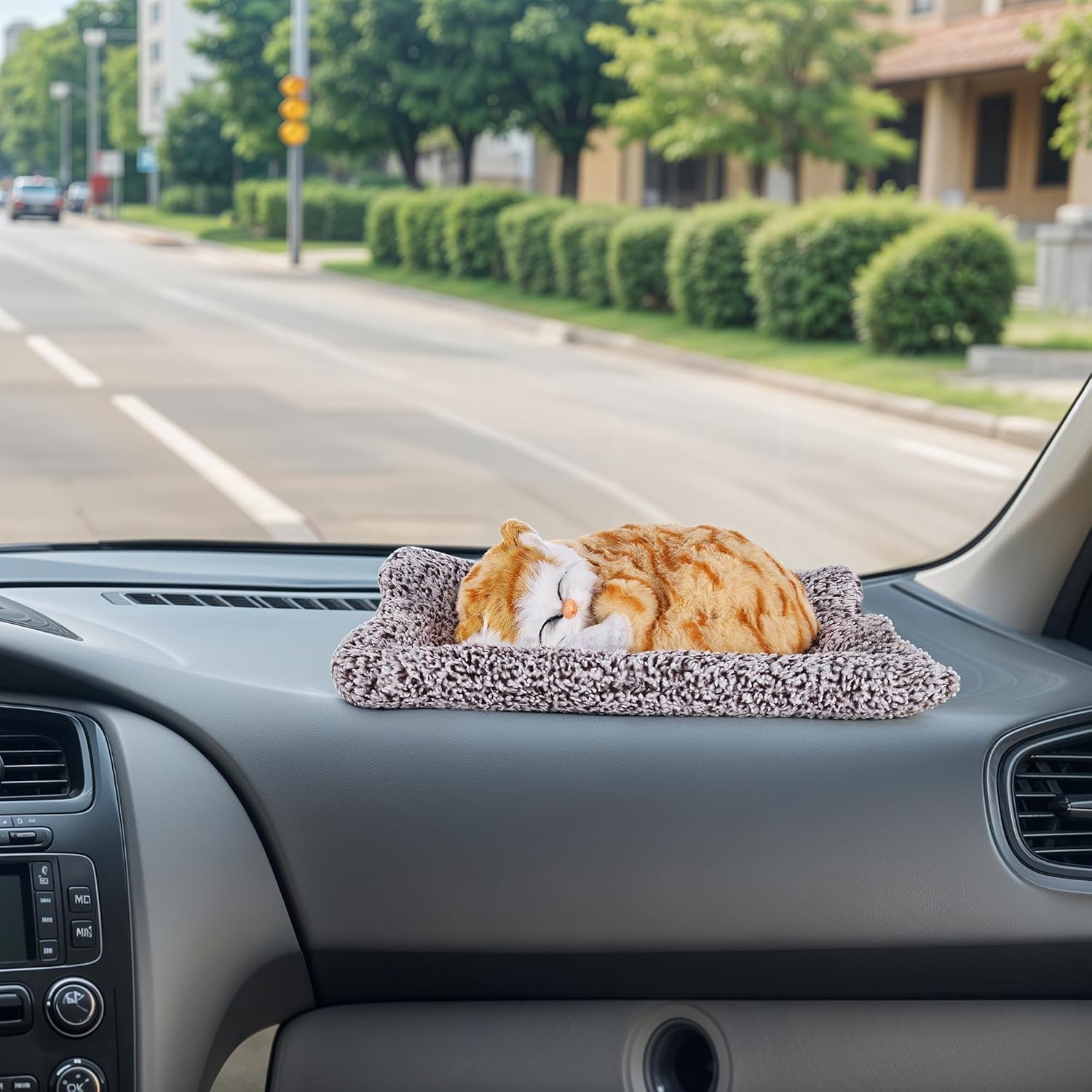 VOILA Sleeping Cute Cat (Brown) on Carpet for Vehicle (Auto, Car, Bus, Truck) Dashboard and Home Decor