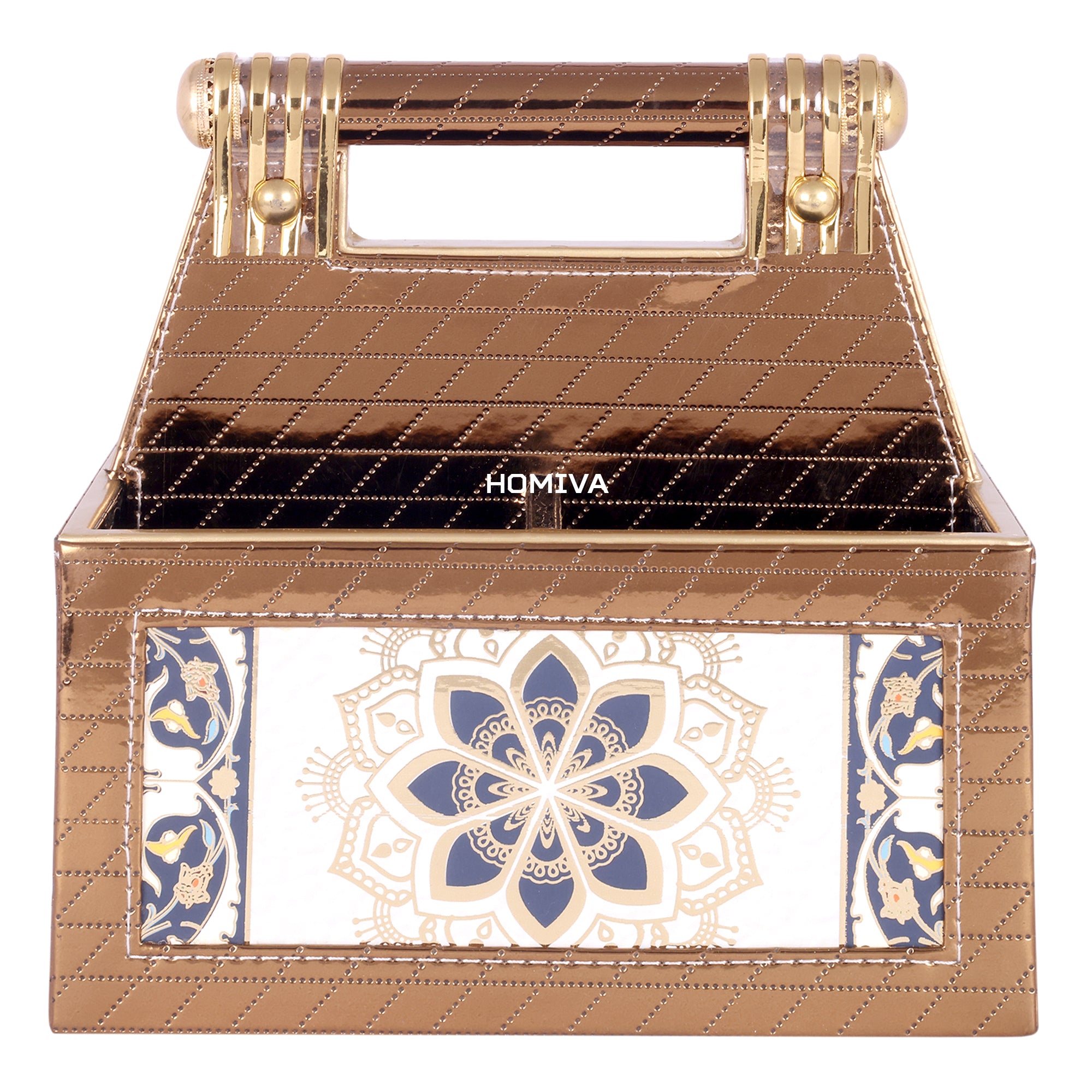 HOMIVA Premium Faux Leatherette 4-Compartment Storage Box with Handle - Brown