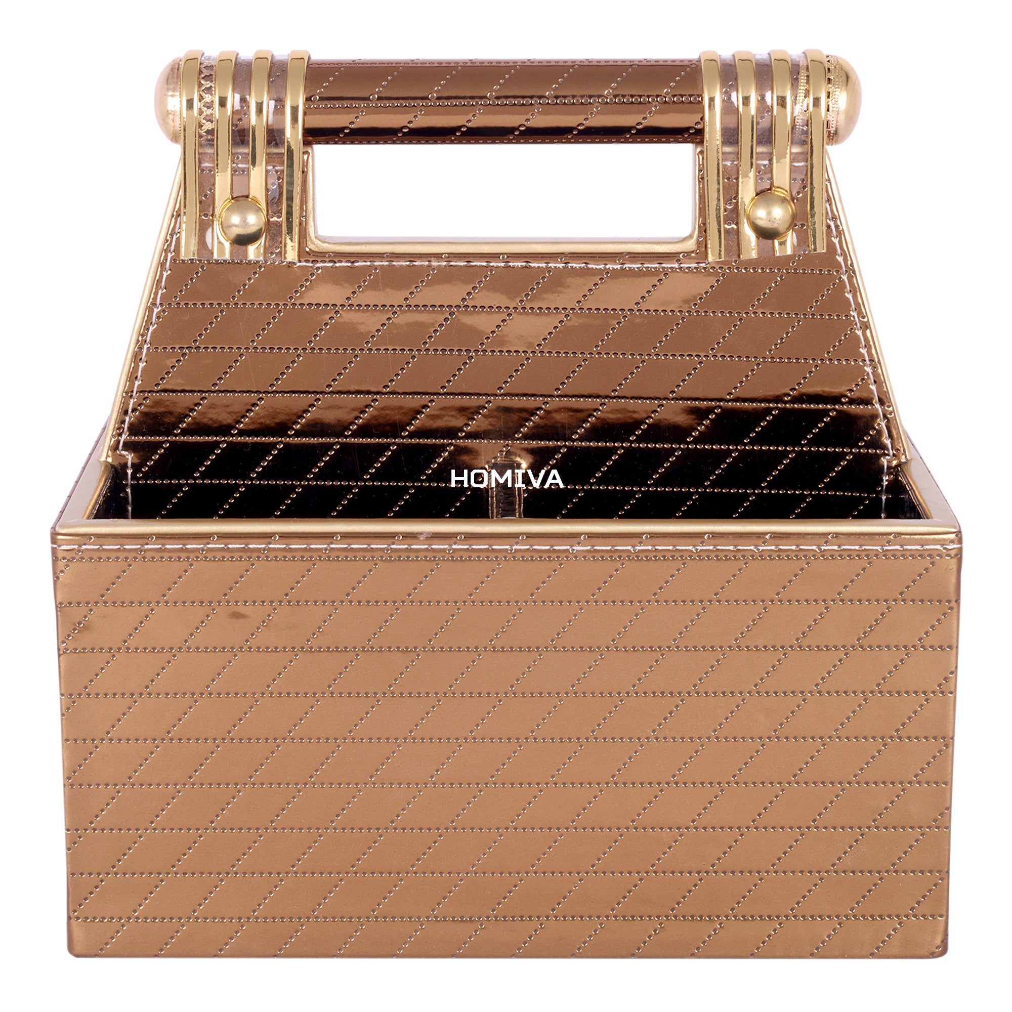 HOMIVA Premium Faux Leatherette 4-Compartment Storage Box with Handle - Brown