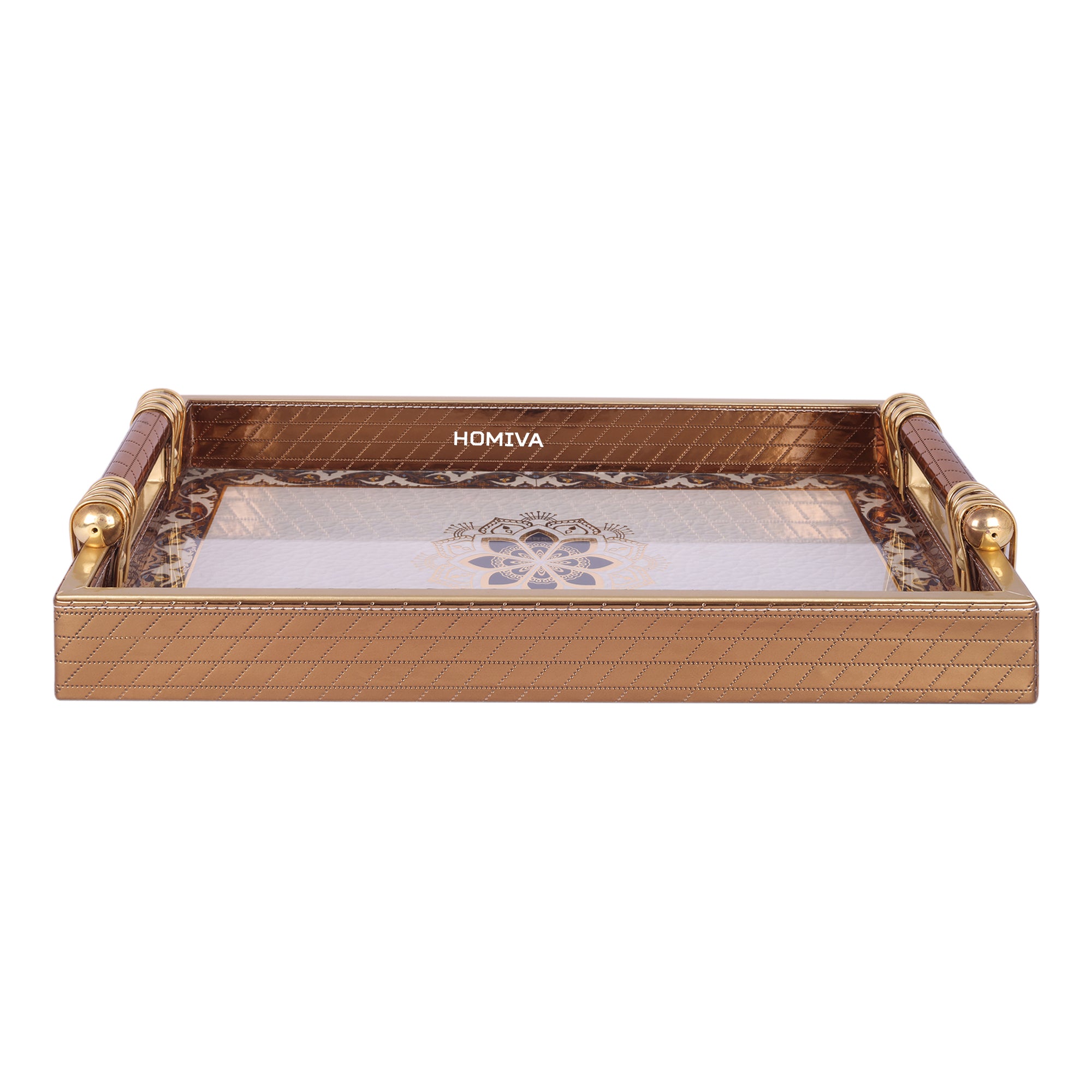 HOMIVA Premium Faux Leatherette Serving Tray Small (41x26x4.5 cm) - Brown