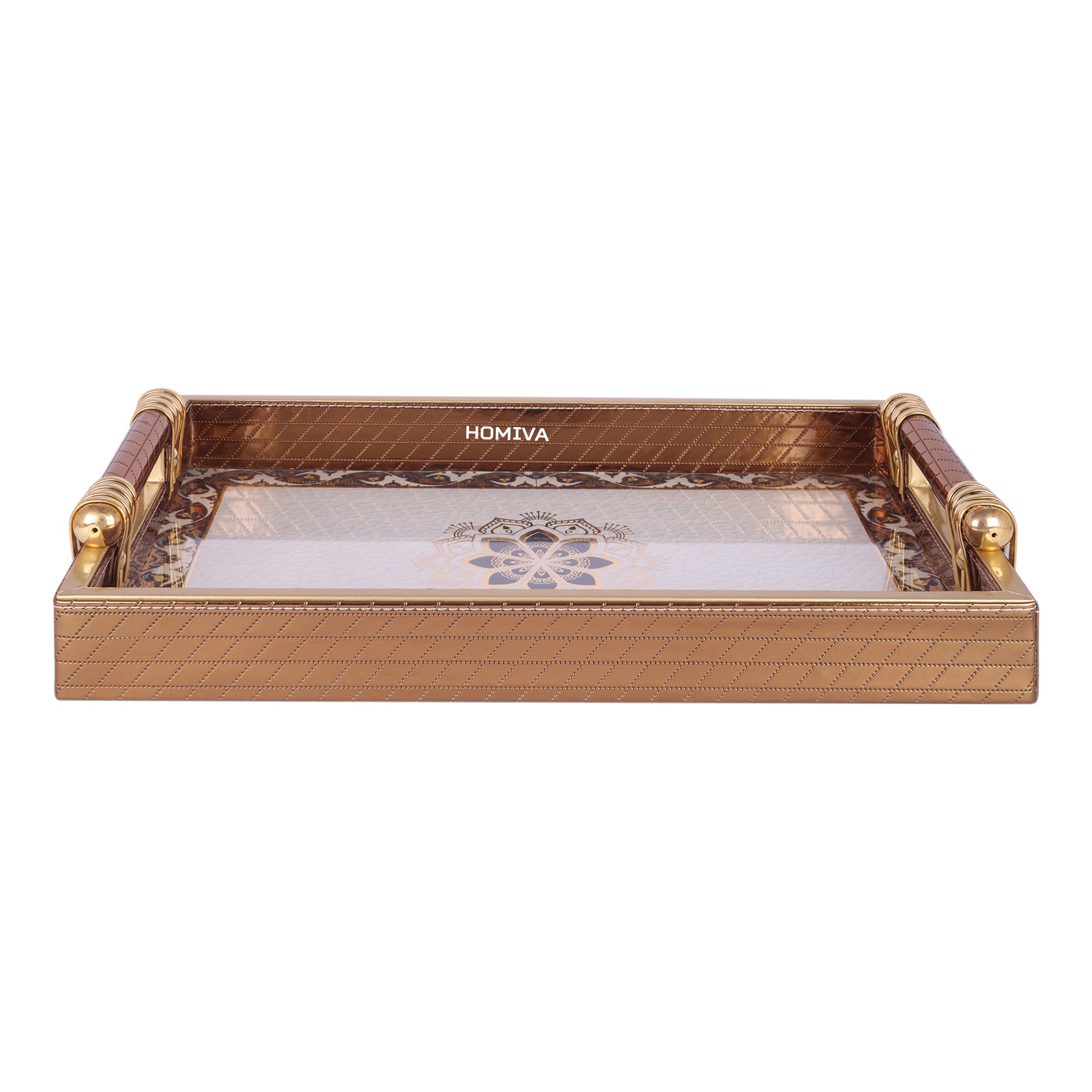 HOMIVA Premium Faux Leatherette Serving Tray Large (46x31x5.5 cm) - Brown