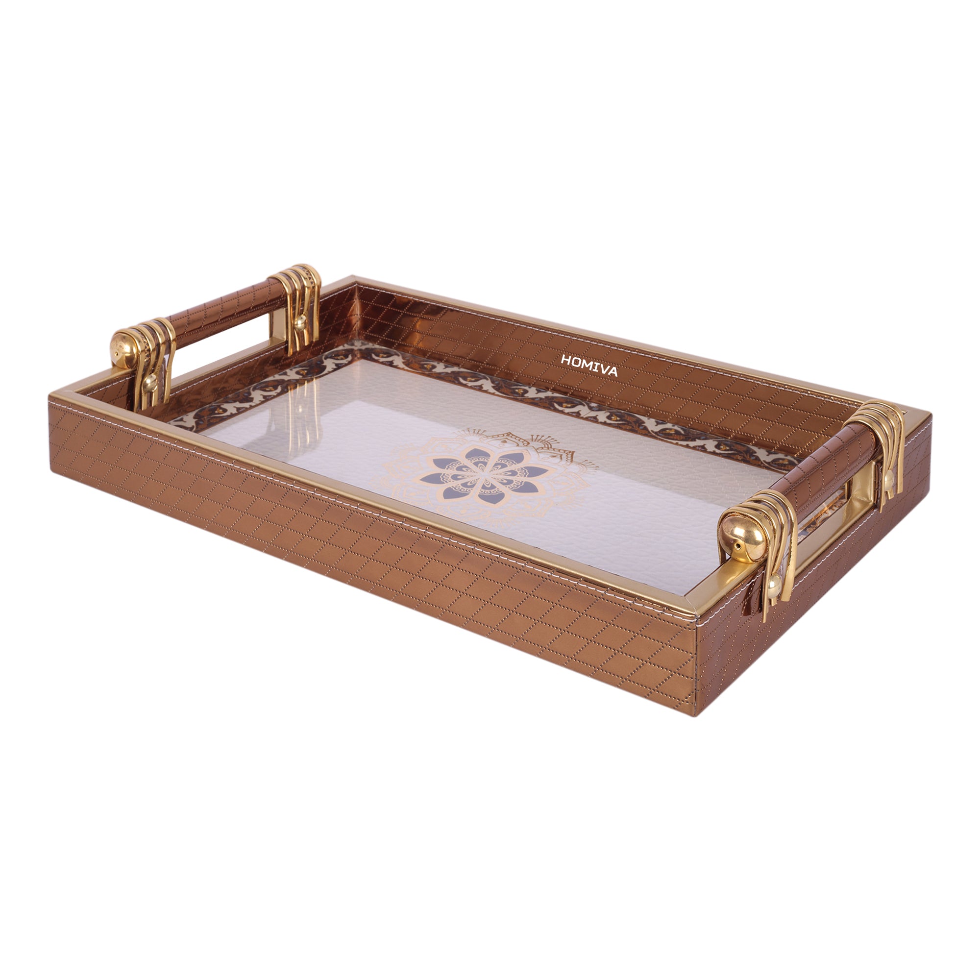 HOMIVA Premium Faux Leatherette Serving Tray Large (46x31x5.5 cm) - Brown