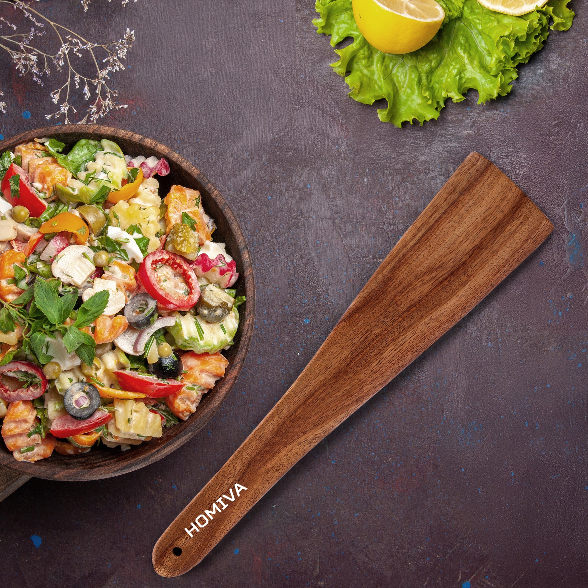HOMIVA Premium Neem Wooden Spatula for Cooking , Kitchen Turner for Non-Stick Cookware ,Heat-Resistant, for Stir-Frying, Mixing & Serving
