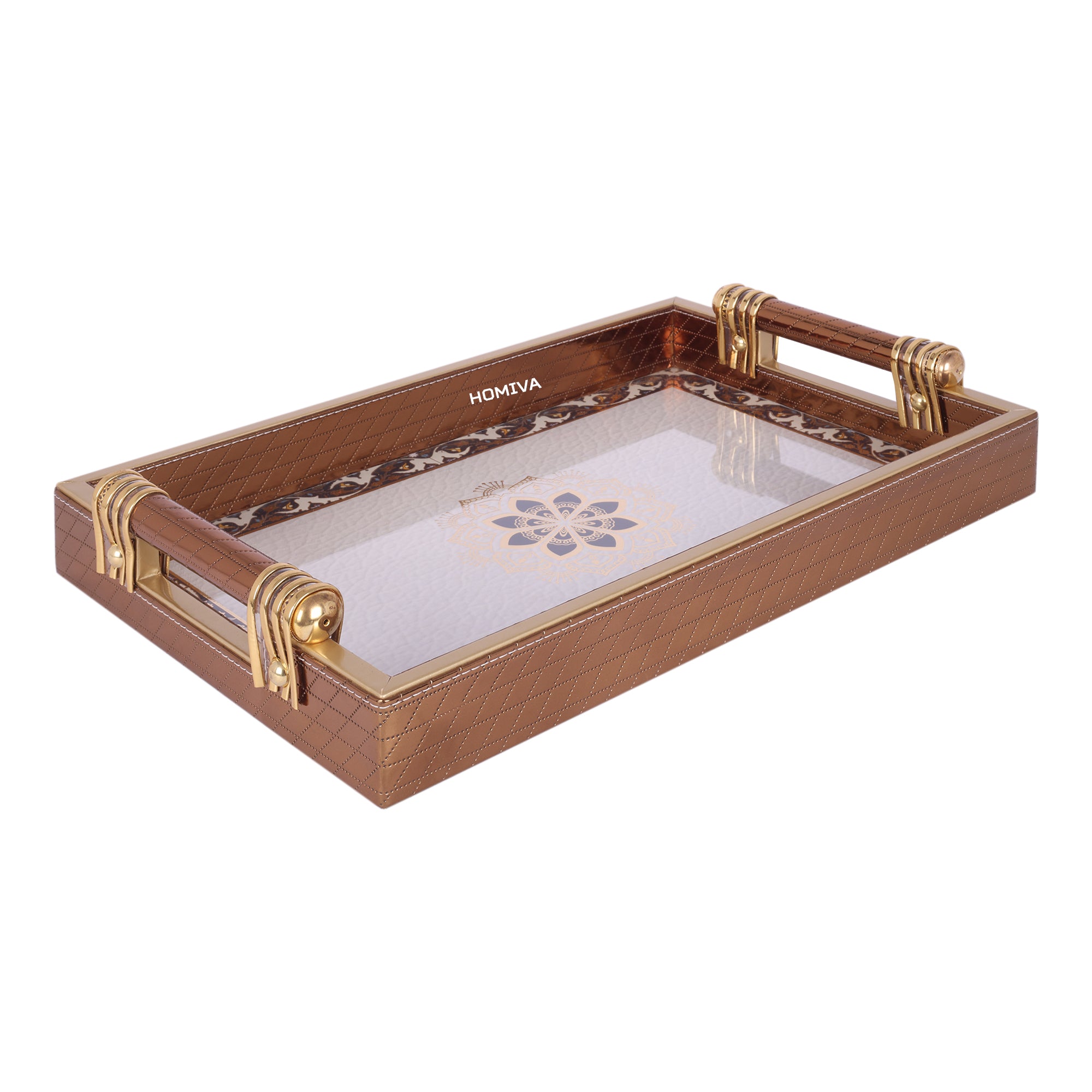 HOMIVA Premium Faux Leatherette Serving Tray Small (41x26x4.5 cm) - Brown