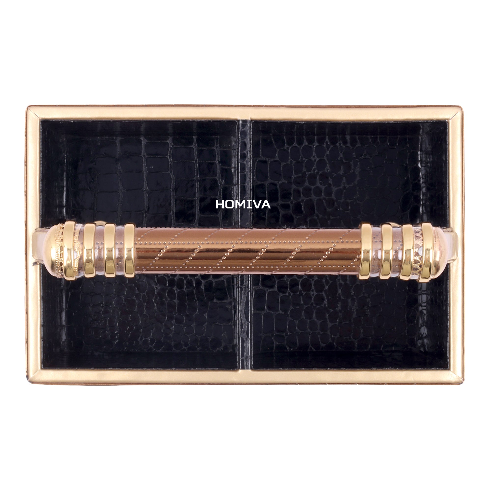 HOMIVA Premium Faux Leatherette 4-Compartment Storage Box with Handle - Brown