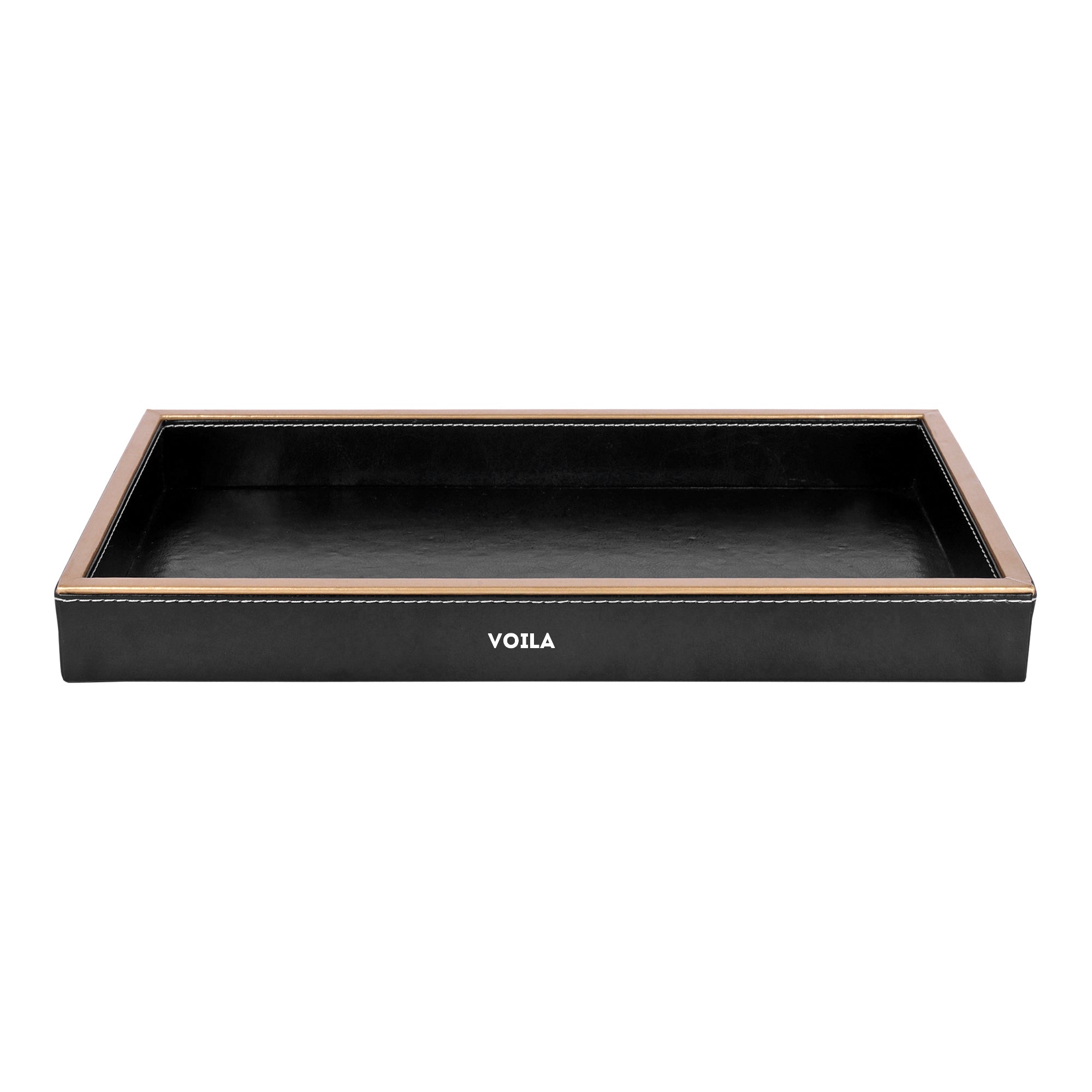 HOMIVA Faux Leatherette Bathroom Rectangular Vanity Tray (36 x 21 x 4 cm) – Black
