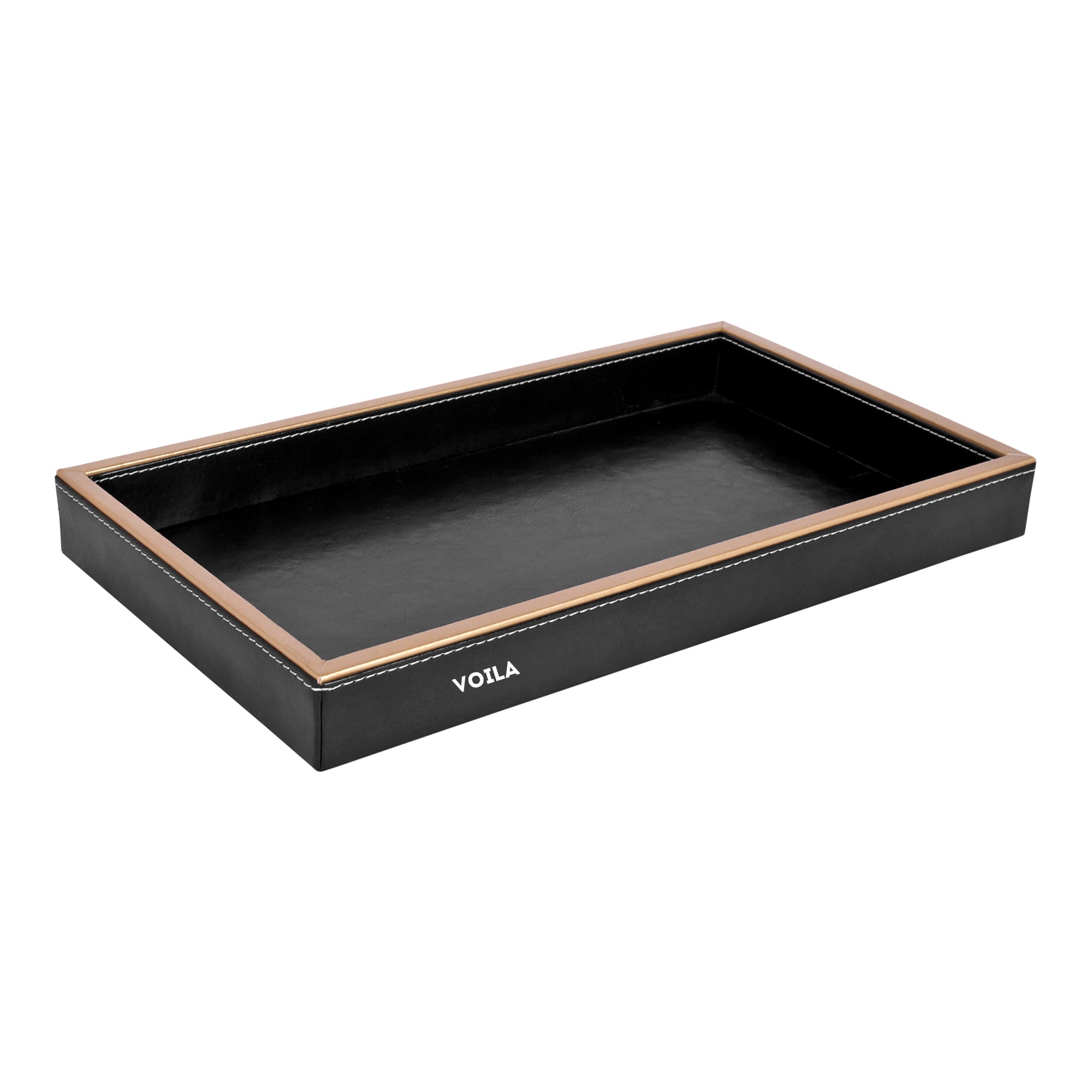 HOMIVA Faux Leatherette Bathroom Rectangular Vanity Tray (36 x 21 x 4 cm) – Black