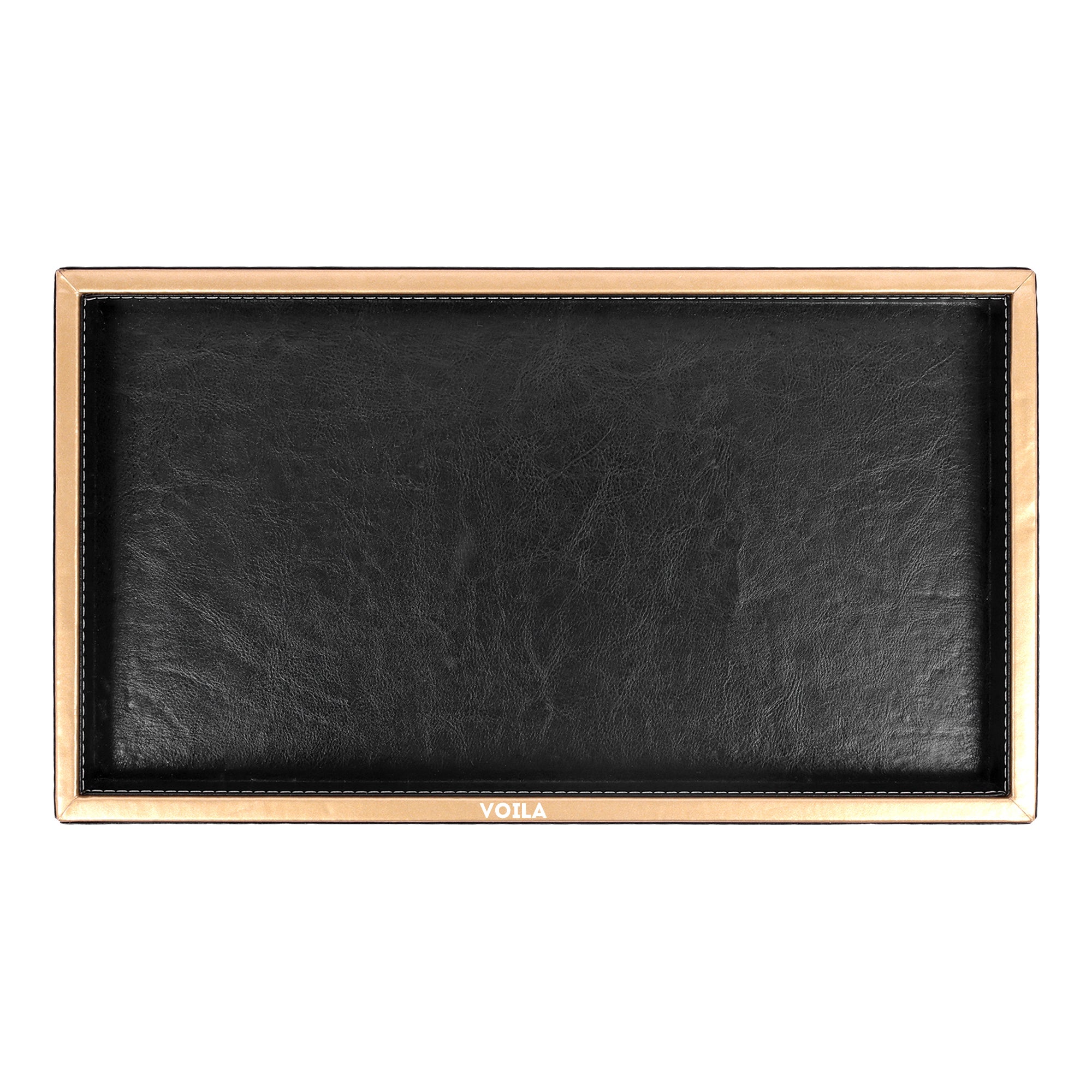HOMIVA Faux Leatherette Bathroom Rectangular Vanity Tray (36 x 21 x 4 cm) – Black