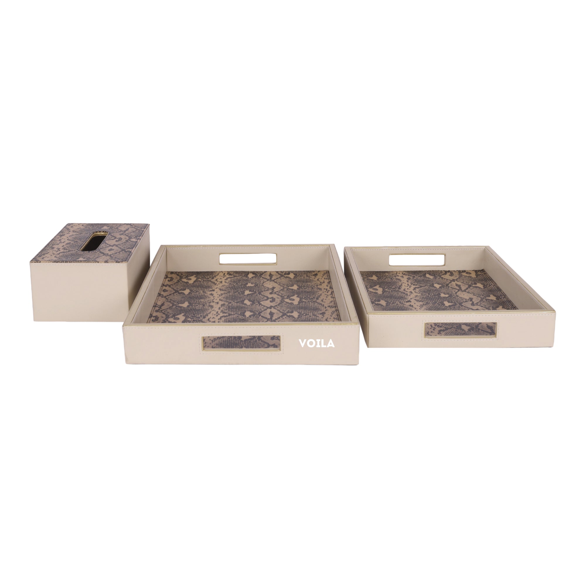 HOMIVA Premium Pink Faux Leatherette 2 Tray & Tissue Box Set with Snake Print – Set of 3