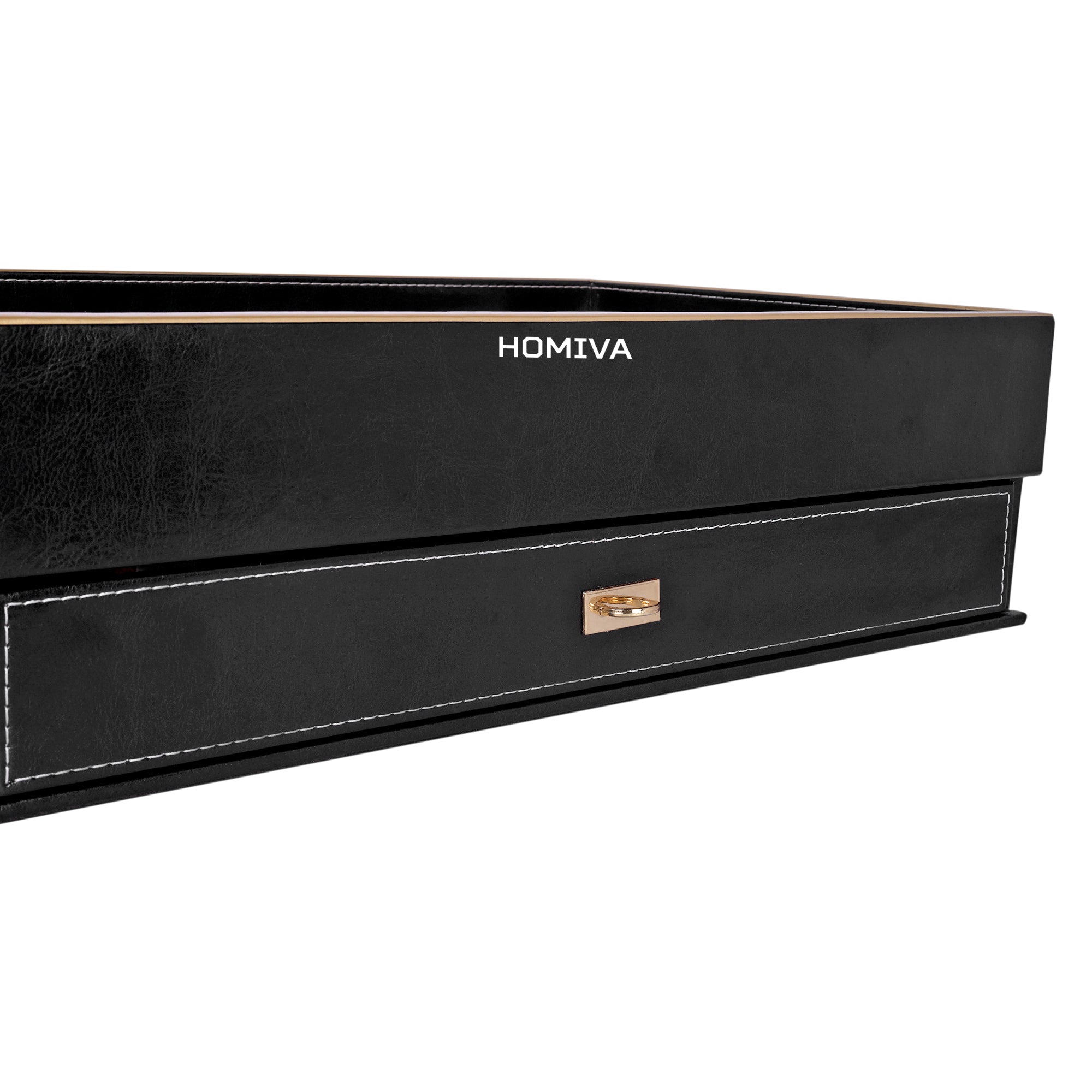 HOMIVA Premium Black Leatherette Drawer Organizer Tray with 8-Compartment Pull-Out Storage