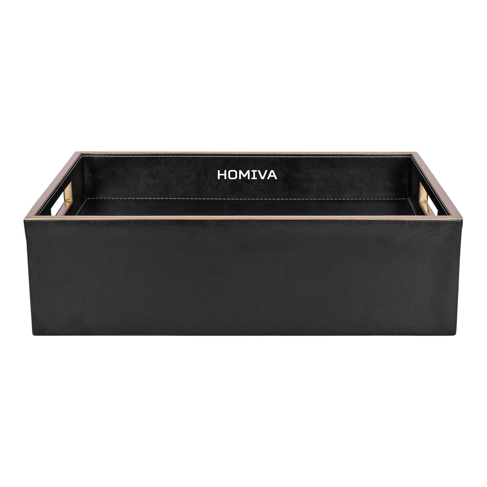 HOMIVA Premium Black Leatherette Drawer Organizer Tray with 8-Compartment Pull-Out Storage