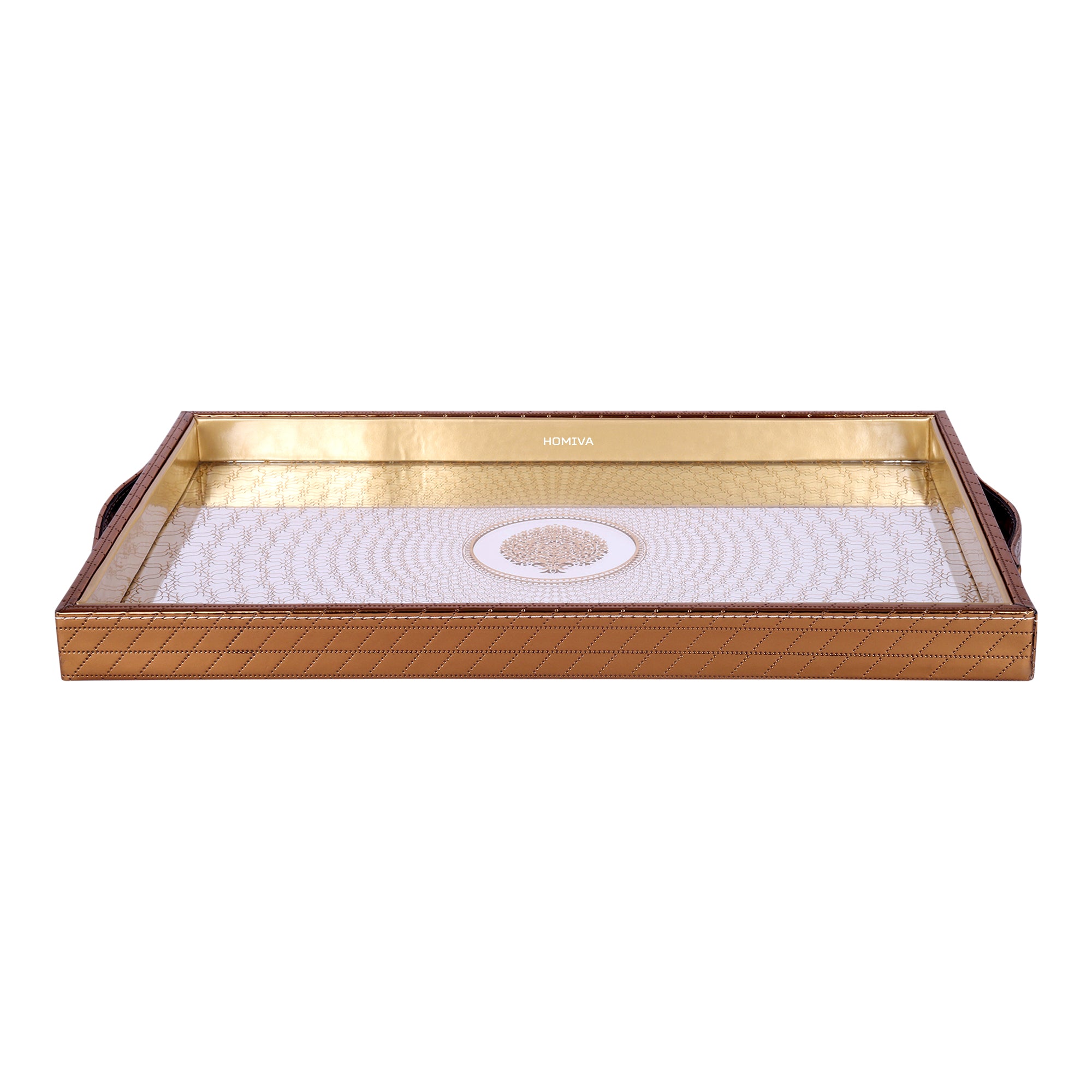 HOMIVA Rectangular Faux Leather Trays with Side Handles (Large) – Chocolate Brown